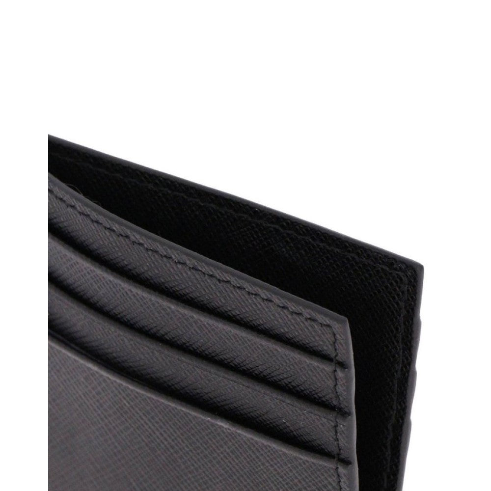 Prada Saffiano Mens Credit Card Wallet Black Nero Silver Logo