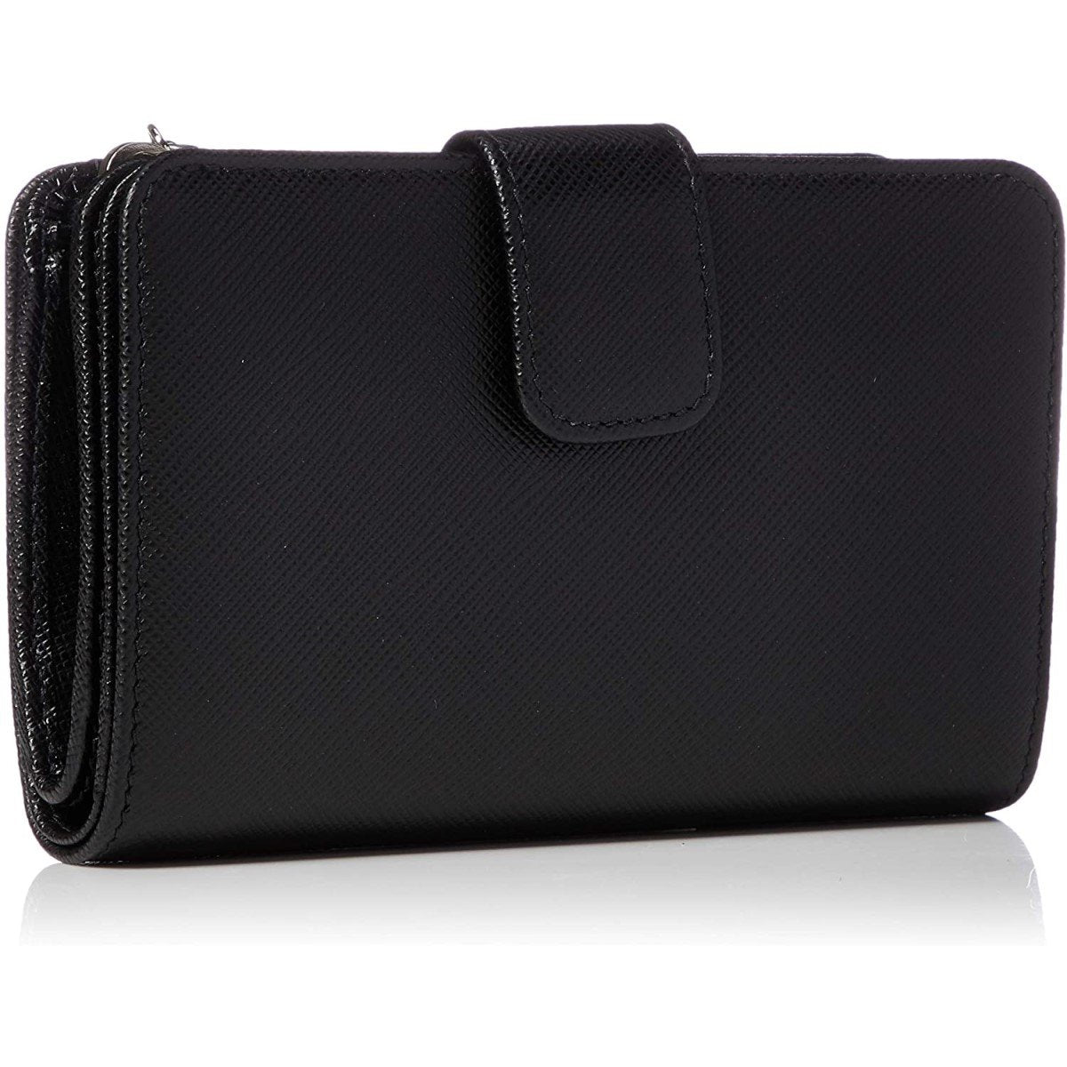 Prada Saffiano Smalto Leather Mare Nero Black Compact Wallet 1ML225