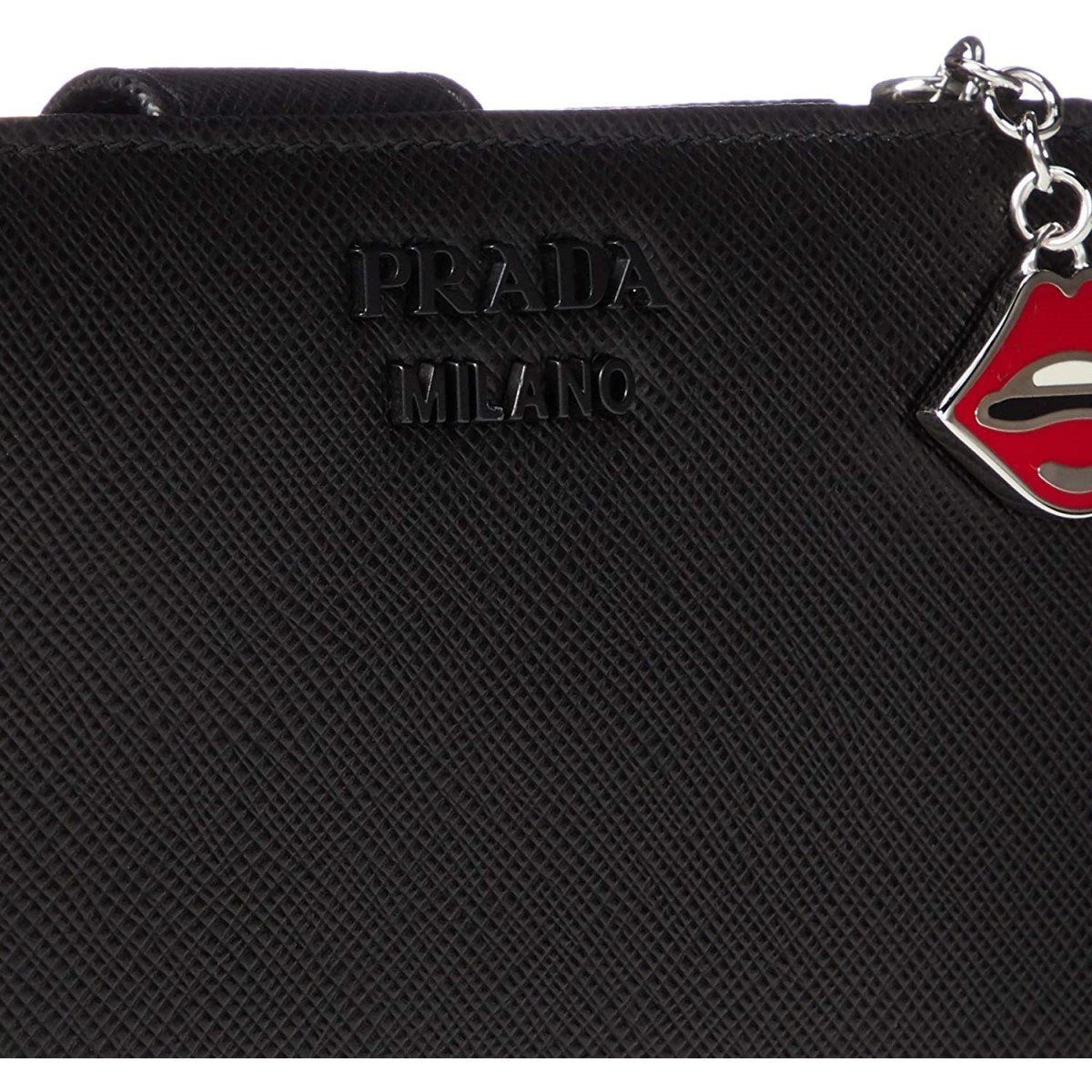 Prada Saffiano Smalto Leather Mare Nero Black Compact Wallet 1ML225