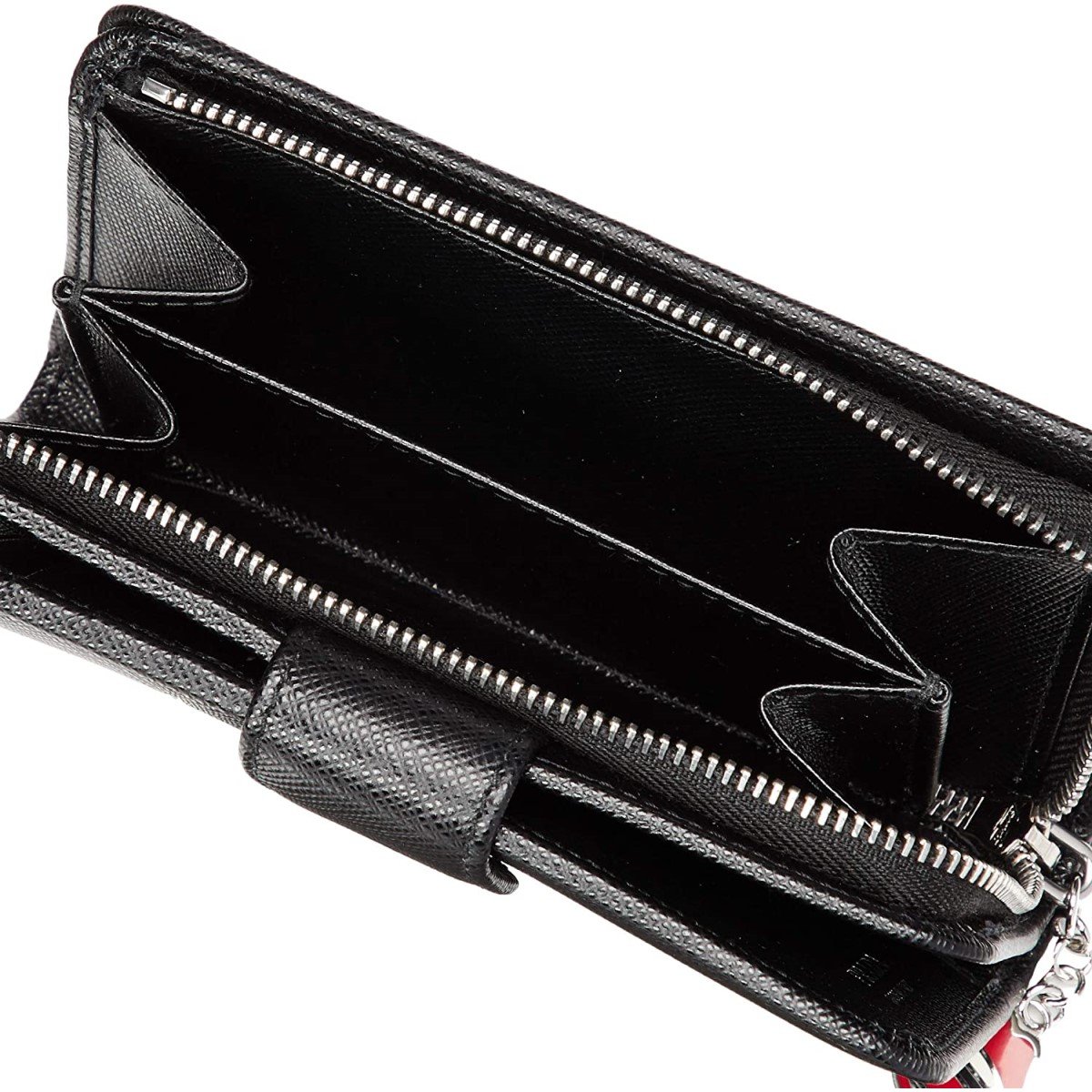 Prada Saffiano Smalto Leather Mare Nero Black Compact Wallet 1ML225