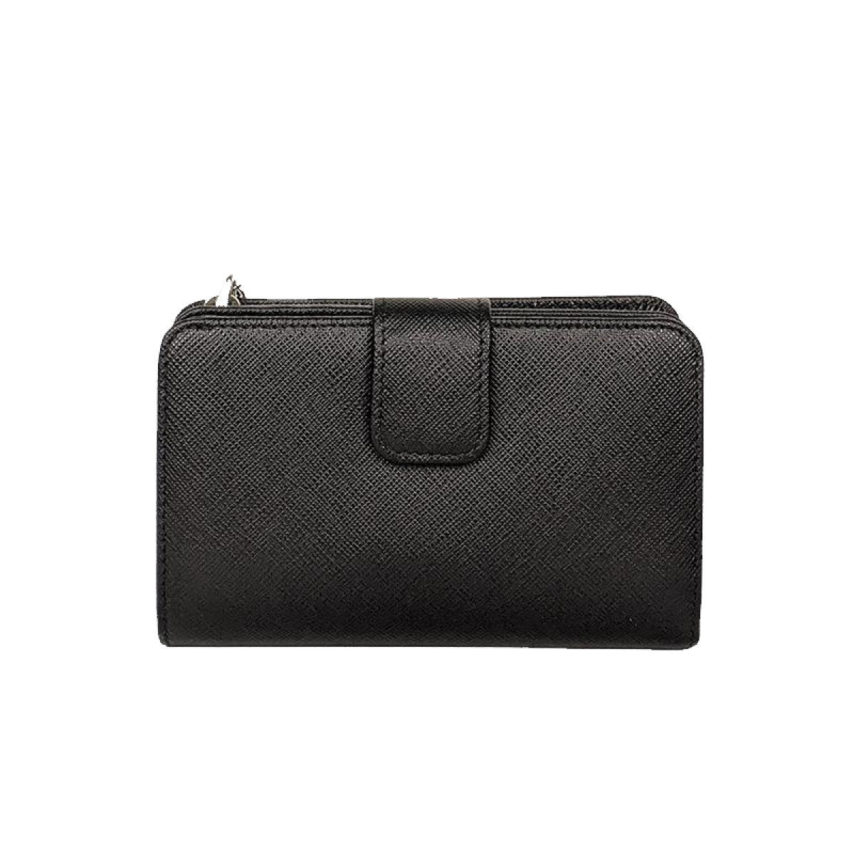 Prada Saffiano Smalto Leather Mare Nero Black Compact Wallet 1ML225