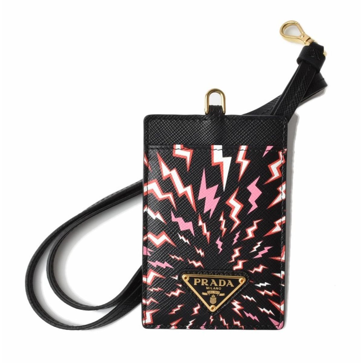 Prada Saffiano Thunder Lacca Black Card Case Badge Holder 1MC007