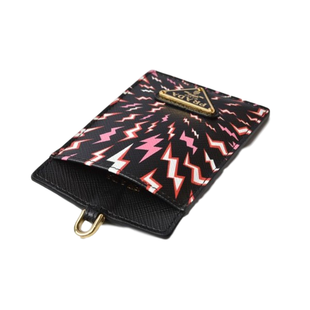 Prada Saffiano Thunder Lacca Black Card Case Badge Holder 1MC007