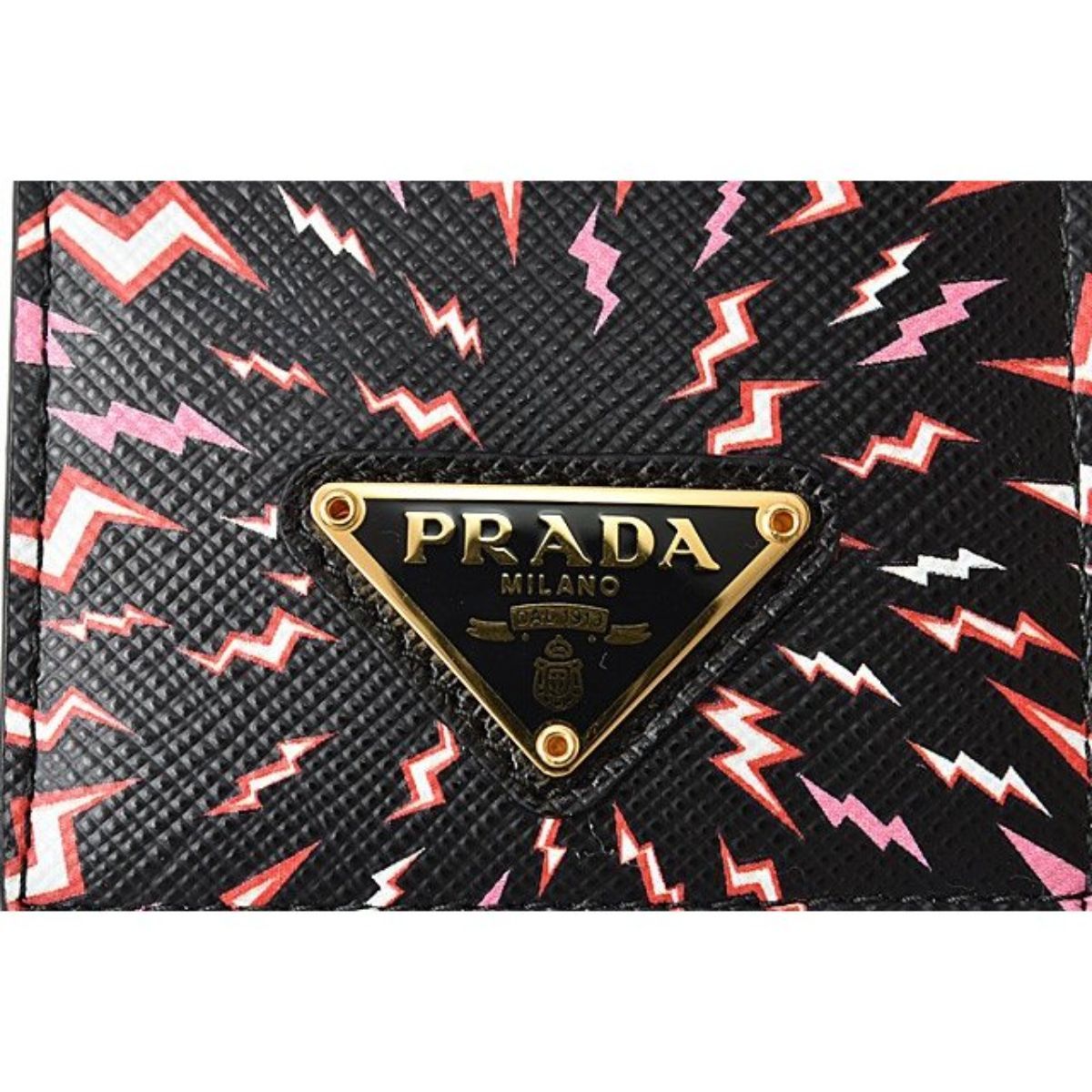 Prada Saffiano Thunder Lacca Black Card Case Badge Holder 1MC007