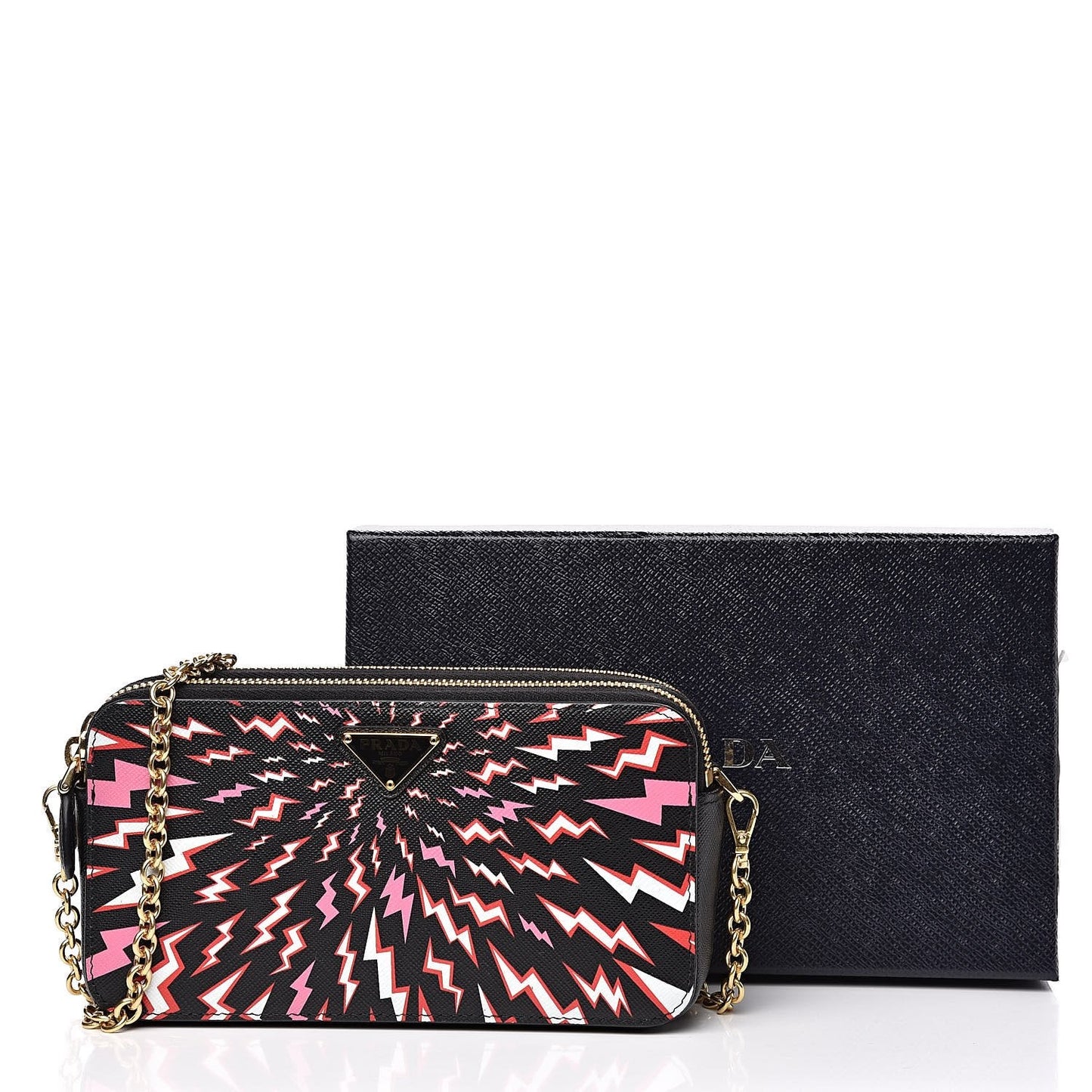 Prada Saffiano Thunder Print Mini Zip Crossbody Bag Lacca 1DH010