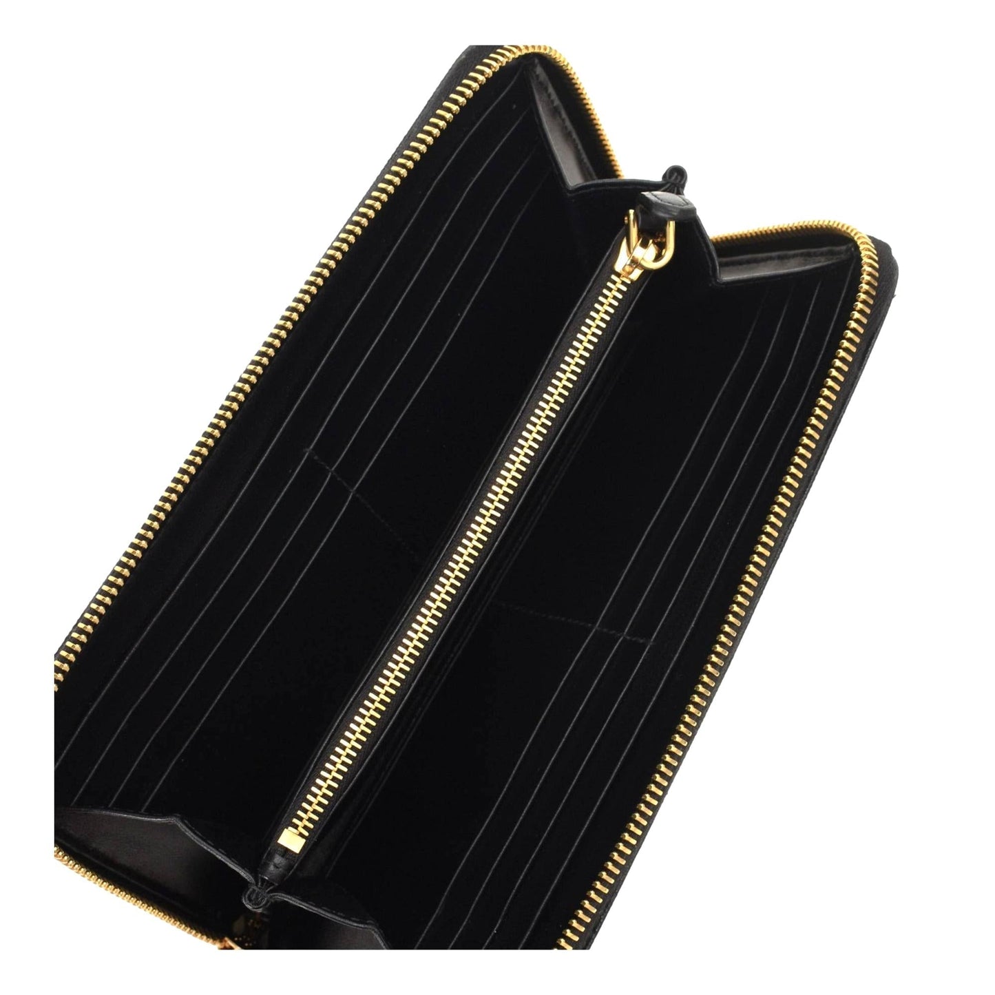 Prada Saffiano Waves Black Leather Zip Around Continental Wallet