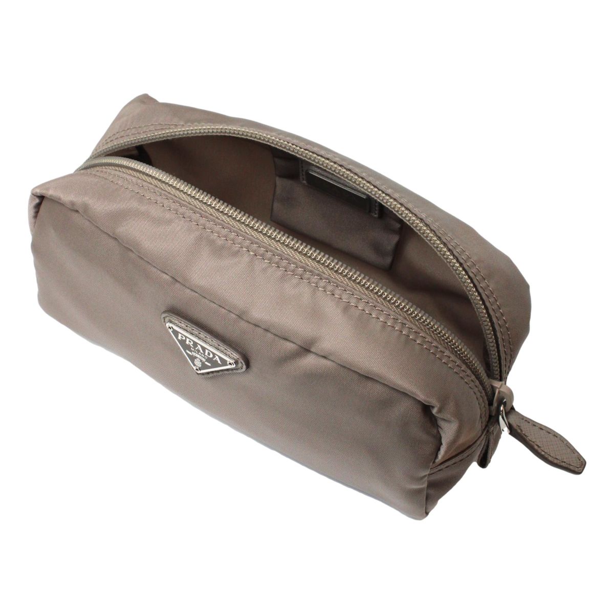 Prada Tessuto Nylon Argilla Grey Cosmetic Case Necessaire Bag 1NA350