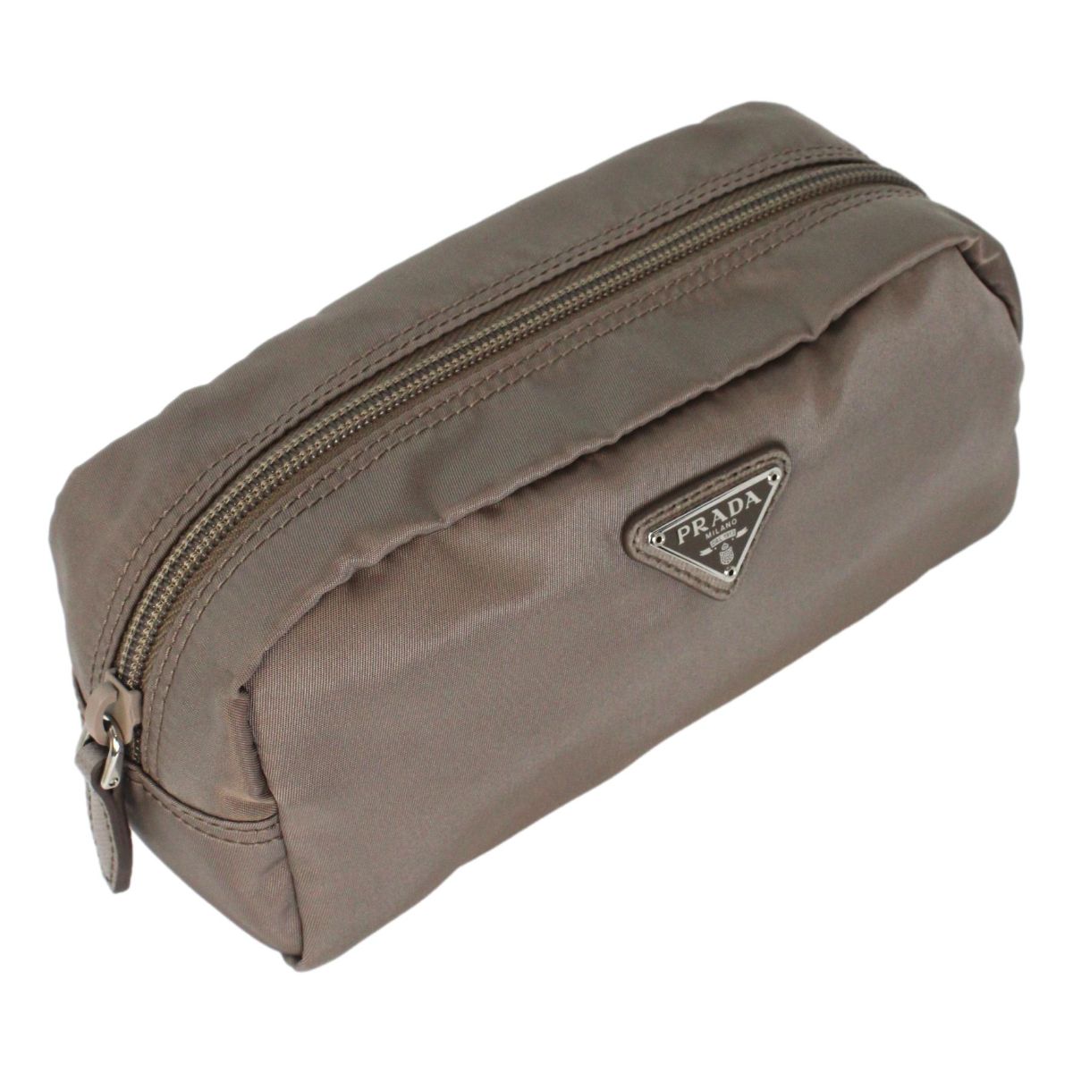 Prada Tessuto Nylon Argilla Grey Cosmetic Case Necessaire Bag 1NA350