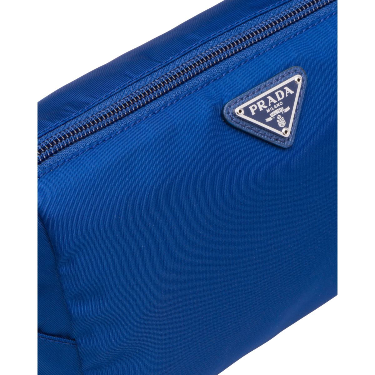 Prada Tessuto Nylon Bluette Blue Triangle Logo Toiletry Case 1NA693