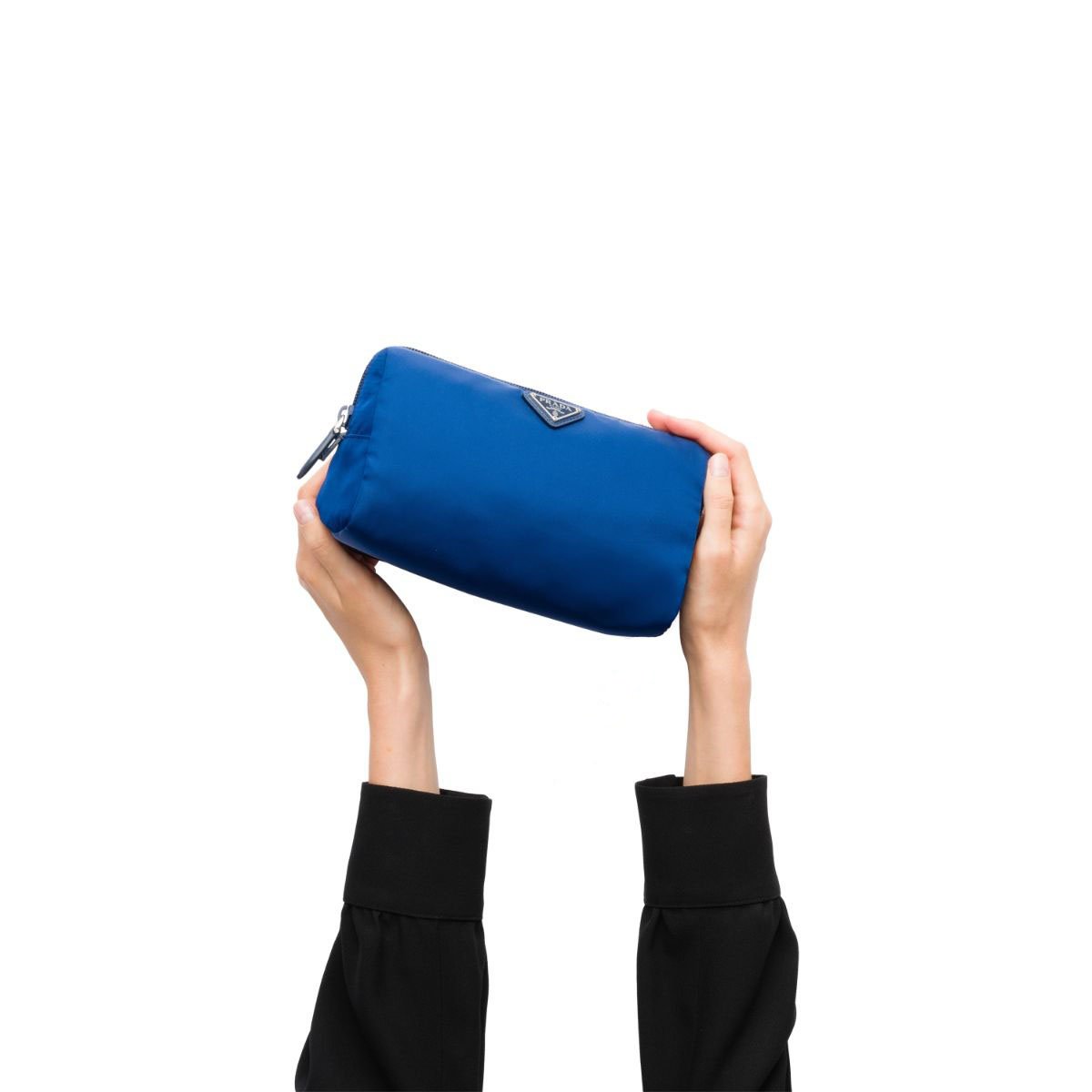Prada Tessuto Nylon Bluette Blue Triangle Logo Toiletry Case 1NA693