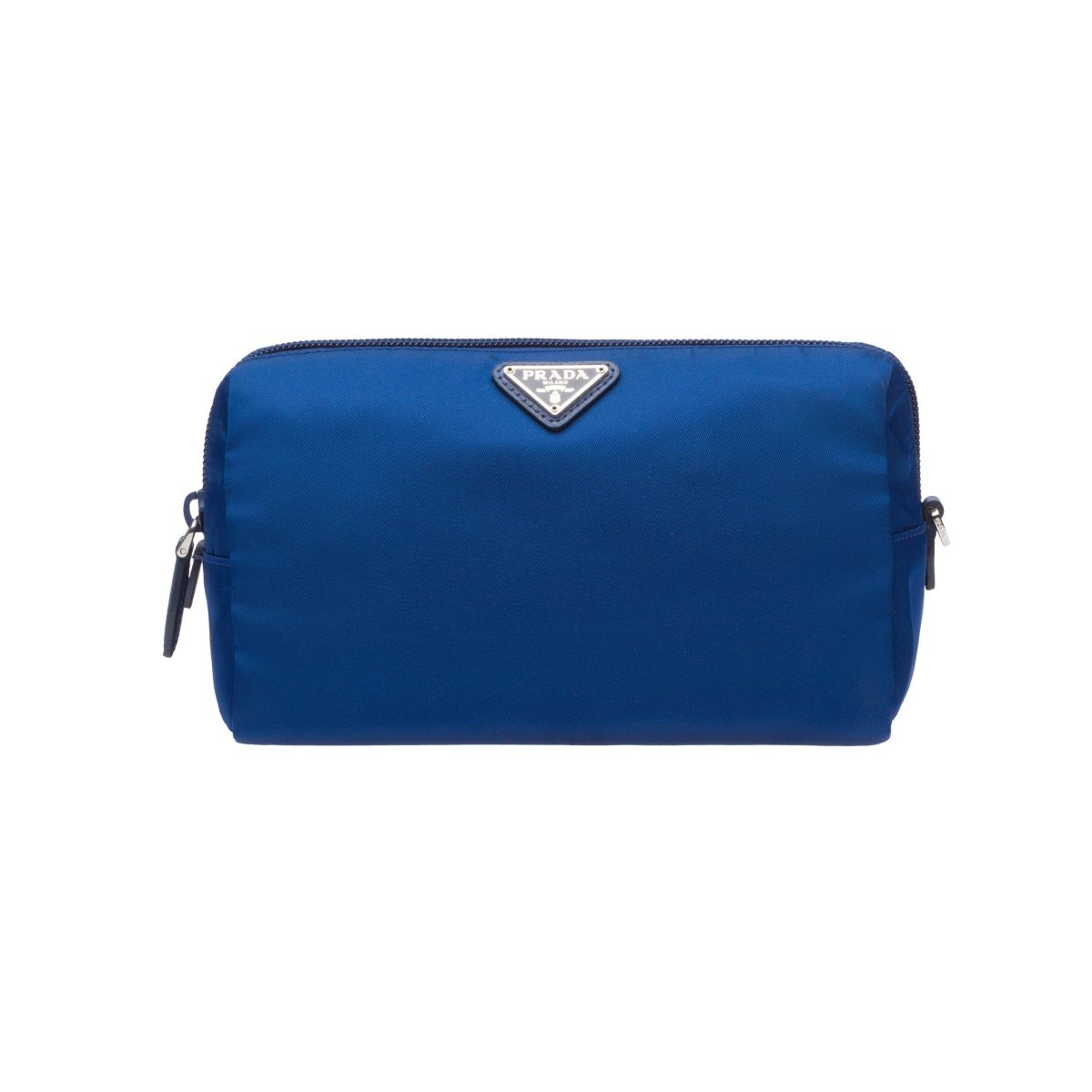 Prada Tessuto Nylon Bluette Blue Triangle Logo Toiletry Case 1NA693