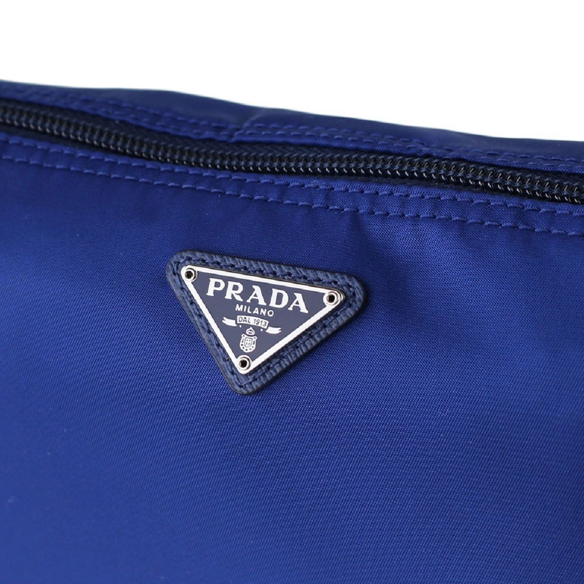 Prada Tessuto Nylon Bluette Blue Triangle Logo Toiletry Case 1NA693