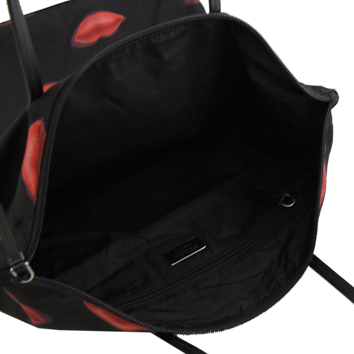 Prada Tessuto Nylon Red Lips Black Shopping Tote 1BY300