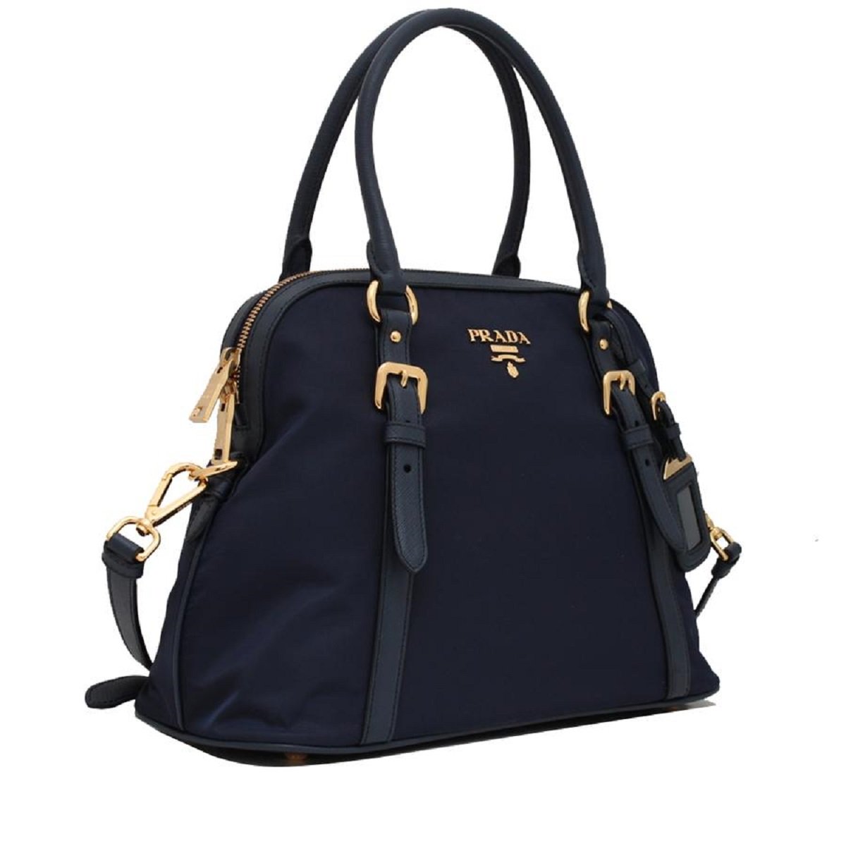 Prada Tessuto Nylon Saffiano Baltico Blue Convertible Satchel 1BB013