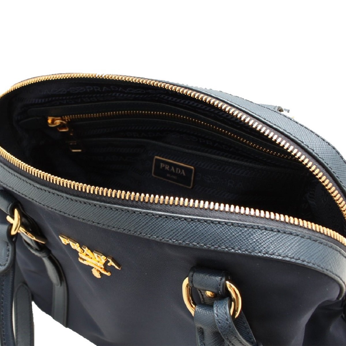 Prada Tessuto Nylon Saffiano Baltico Blue Convertible Satchel 1BB013
