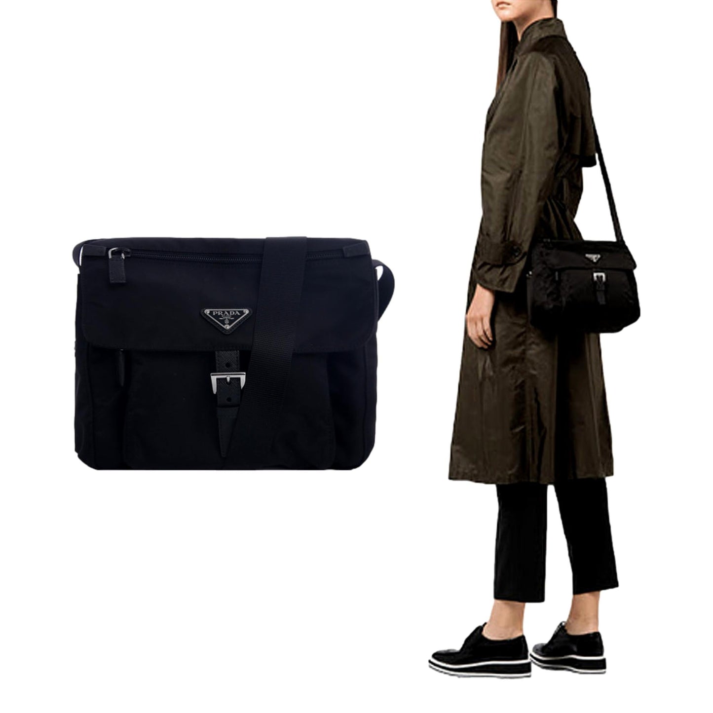 Prada Re Edition Nylon Tessuto Saffiano Leather Black Messenger Bag