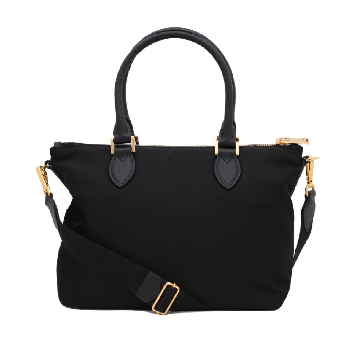 Prada Tessuto Nylon Saffiano Leather Trim Black Small Satchel