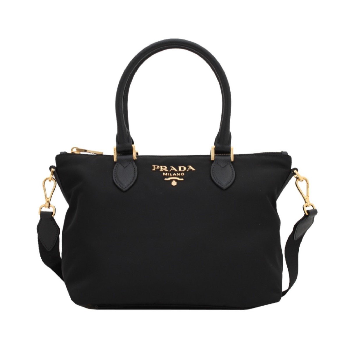 Prada Tessuto Nylon Saffiano Leather Trim Black Small Satchel