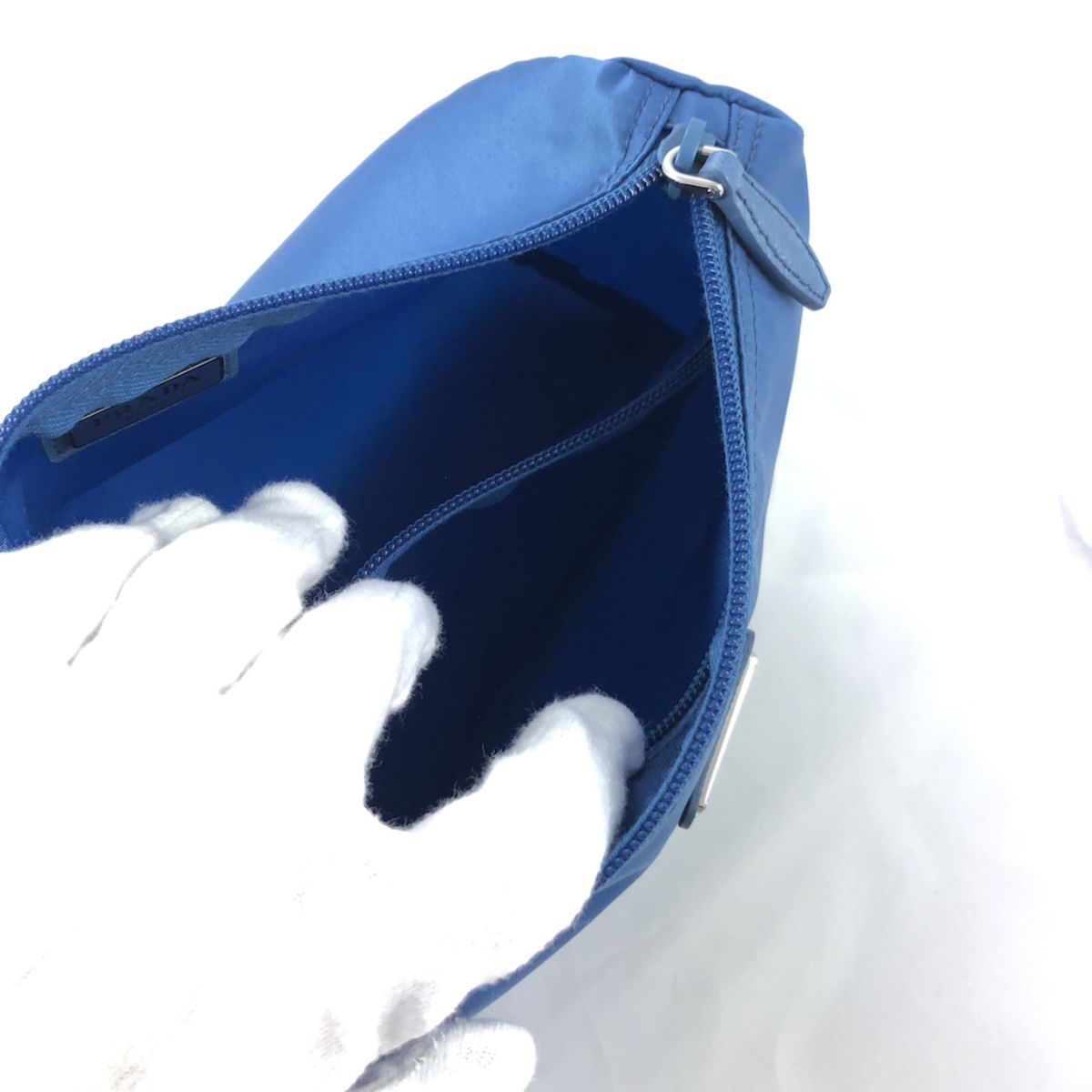 Prada Tessuto Nylon Triangle Logo Large Toiletry Case Bluette Blue 1NA012