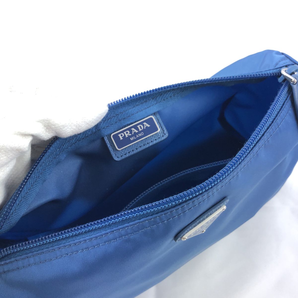 Prada Tessuto Nylon Triangle Logo Large Toiletry Case Bluette Blue 1NA012