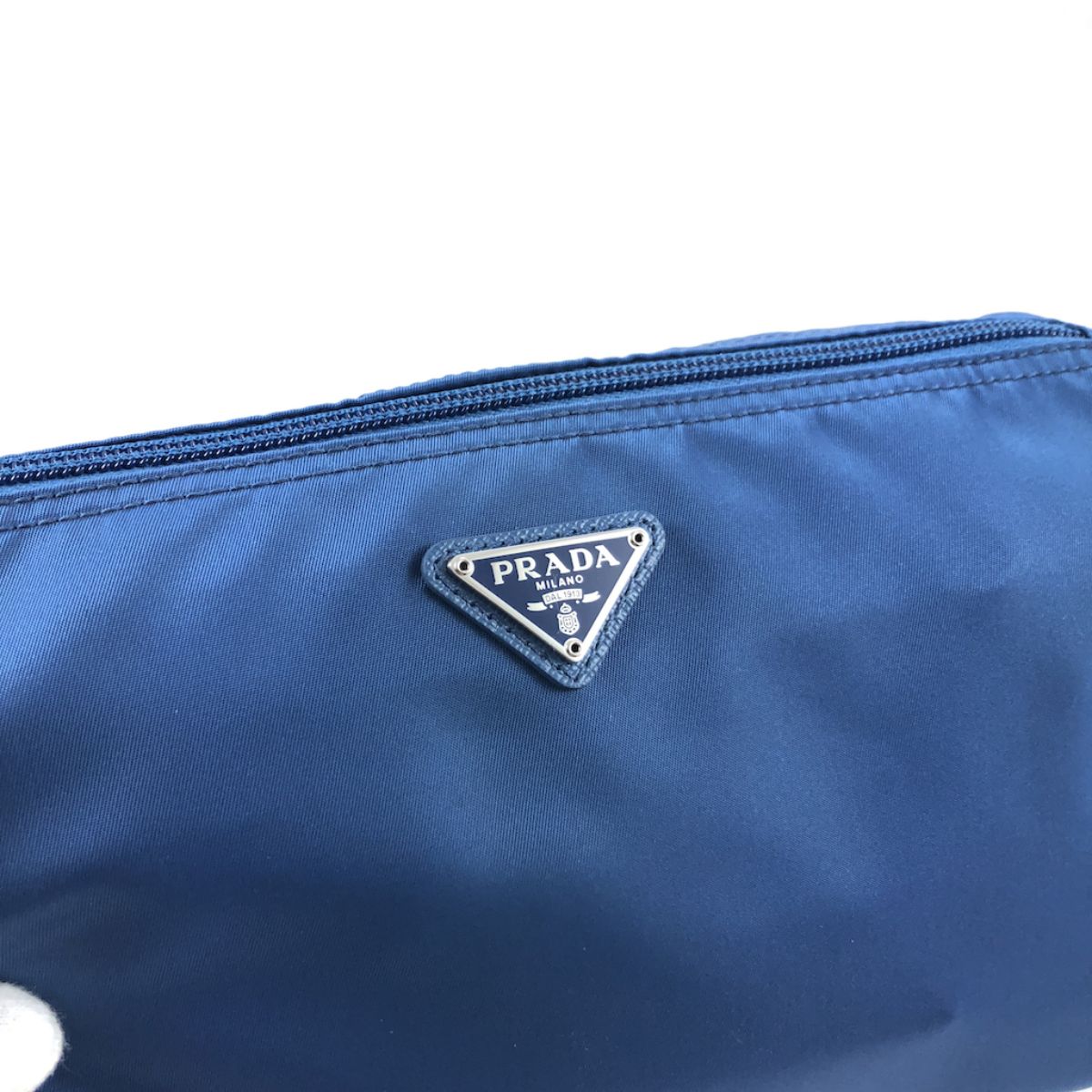 Prada Tessuto Nylon Triangle Logo Large Toiletry Case Bluette Blue 1NA012