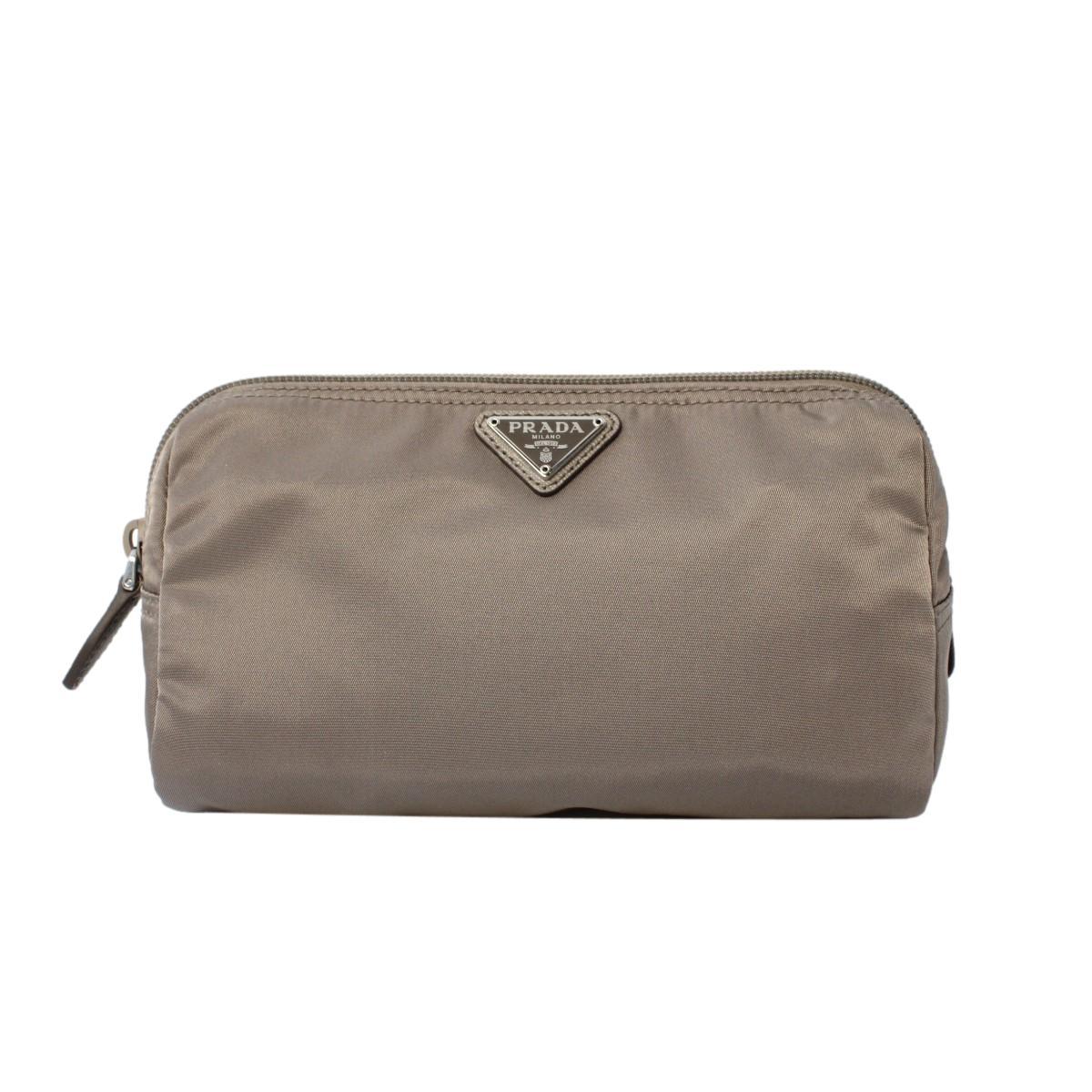 Prada Tessuto Nylon Triangle Logo Large Toiletry Case Argilla Grey 1NA693