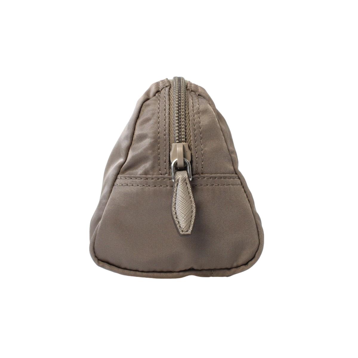 Prada Tessuto Nylon Triangle Logo Large Toiletry Case Argilla Grey 1NA693