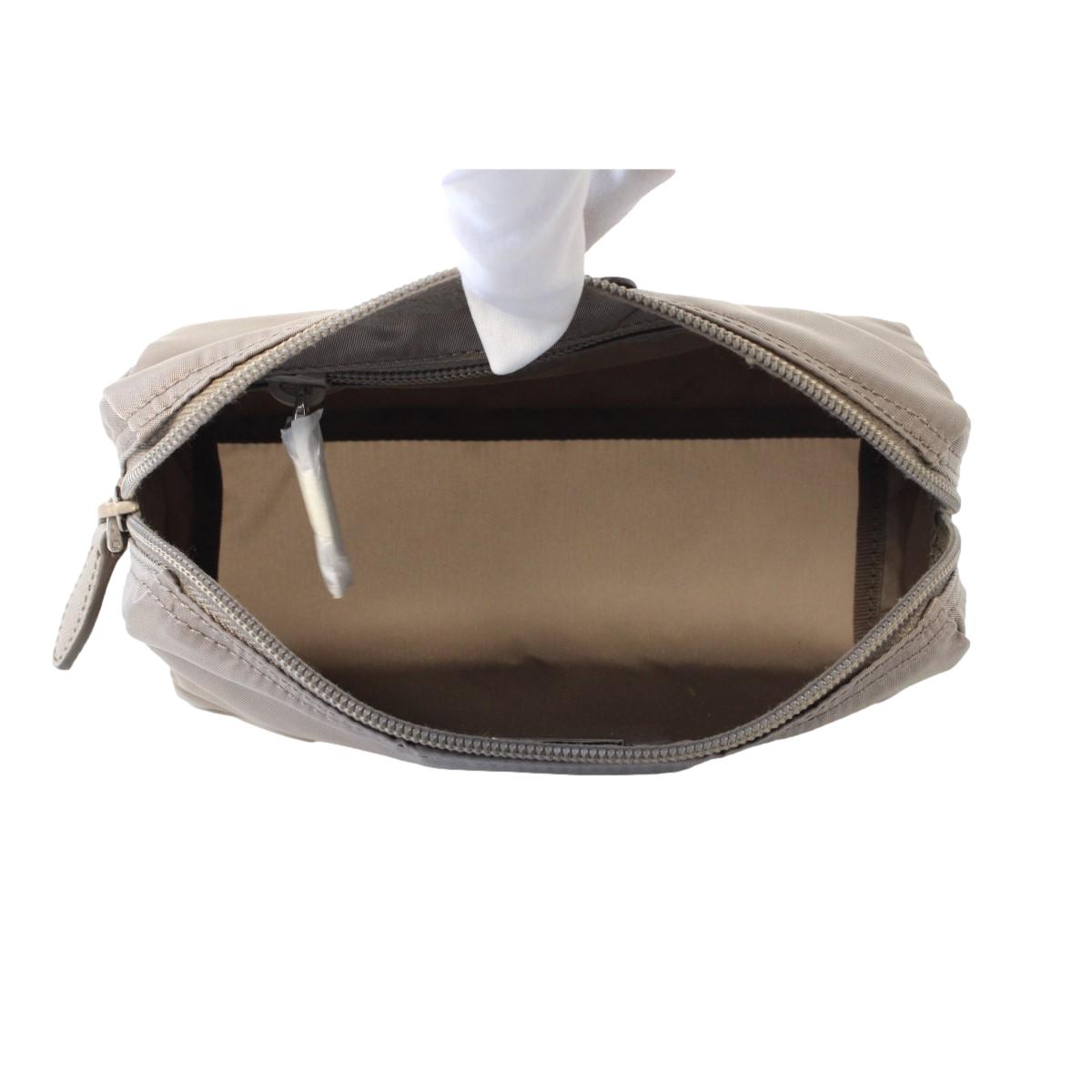 Prada Tessuto Nylon Triangle Logo Large Toiletry Case Argilla Grey 1NA693