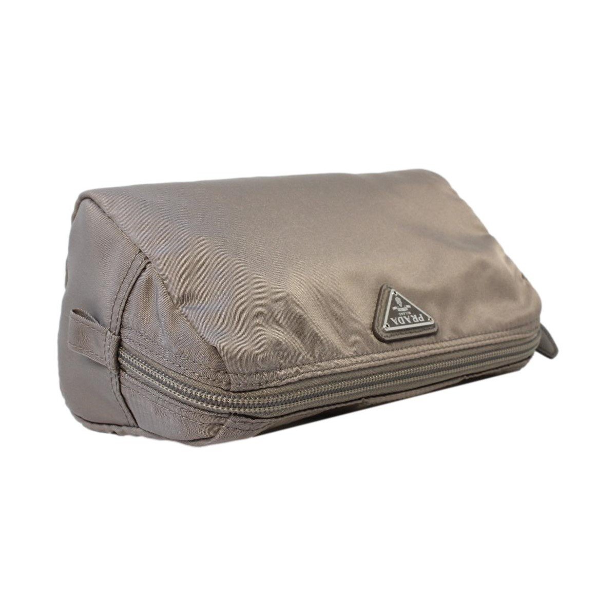 Prada Tessuto Nylon Triangle Logo Large Toiletry Case Argilla Grey 1NA693