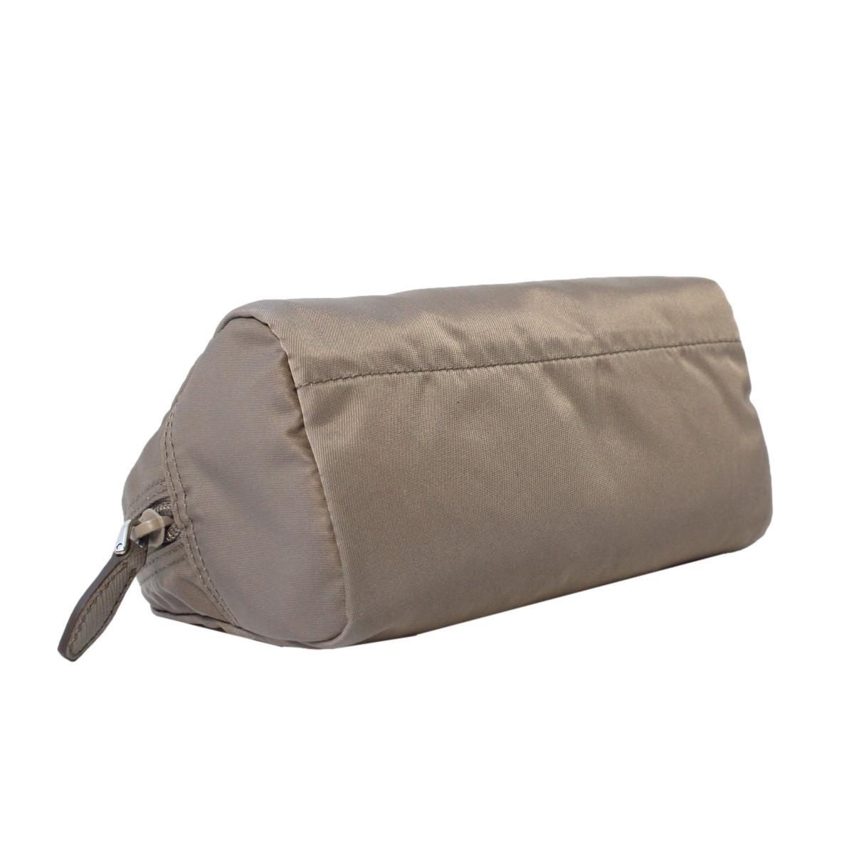 Prada Tessuto Nylon Triangle Logo Large Toiletry Case Argilla Grey 1NA693