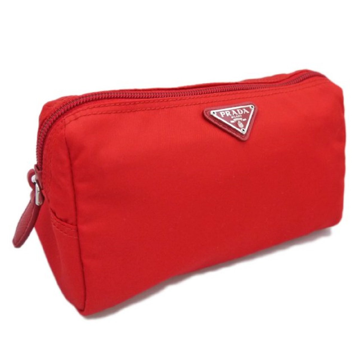 Prada Necessaire Tessuto Nylon Red Triangle Logo Toiletry Case 1NA693