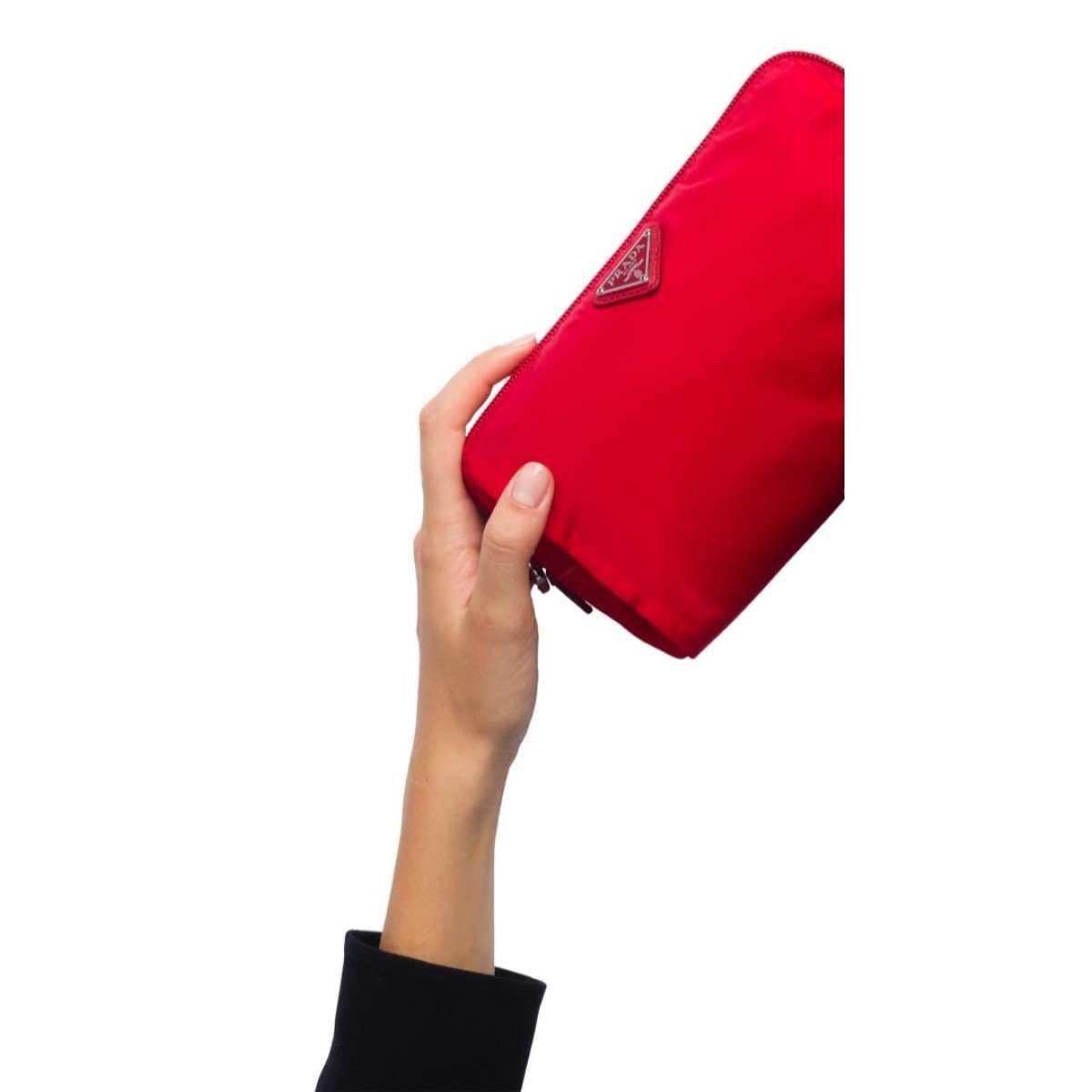 Prada Necessaire Tessuto Nylon Red Triangle Logo Toiletry Case 1NA693