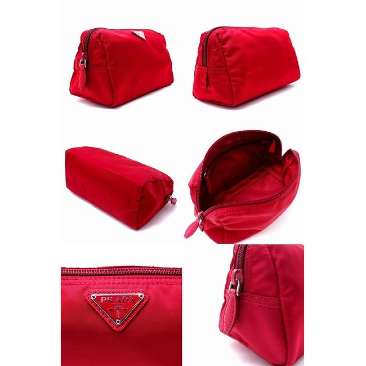 Prada Necessaire Tessuto Nylon Red Triangle Logo Toiletry Case 1NA693