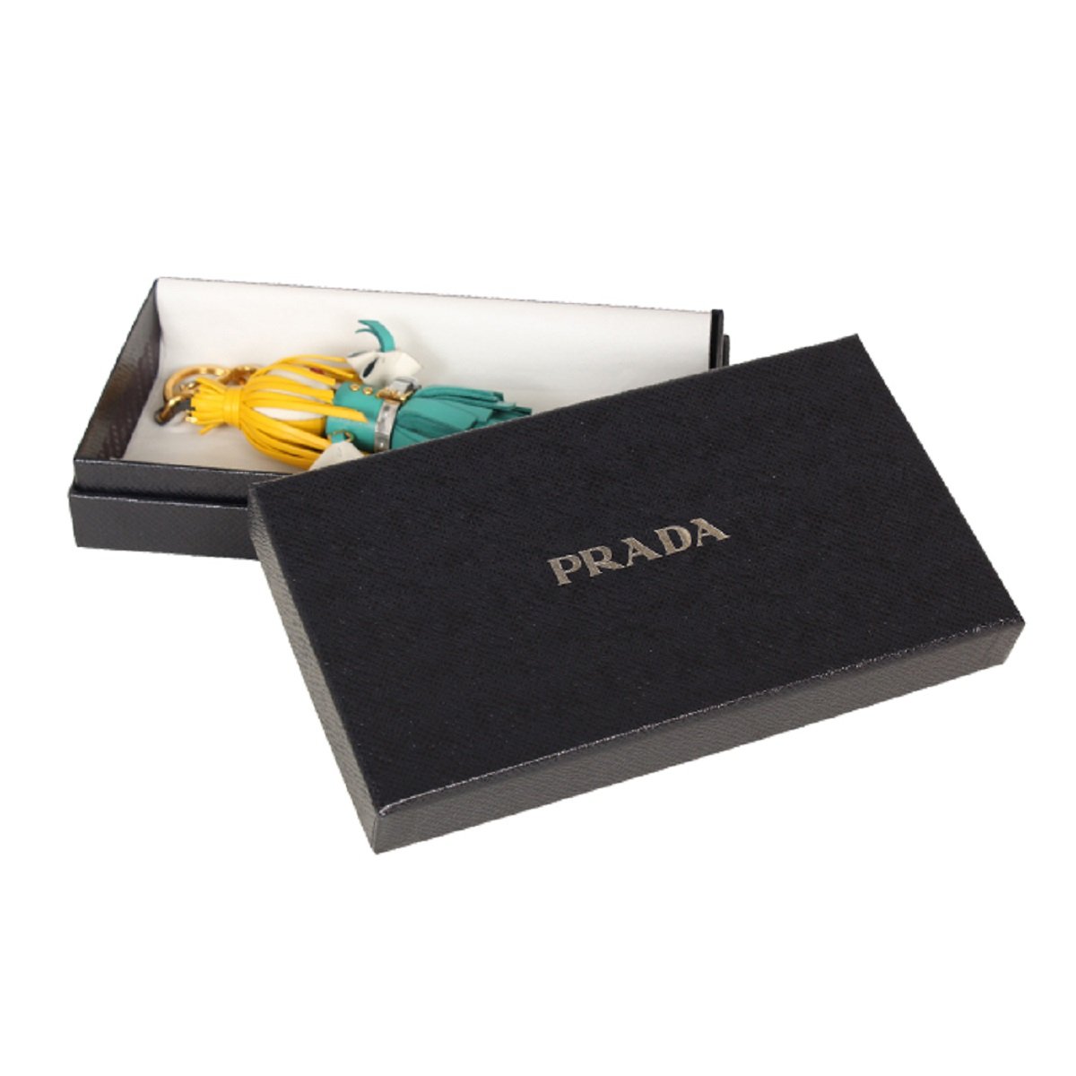 Prada Trick Pelle Alice Doll Yellow Hair Teal Silver Leather Key Chain 1TL172