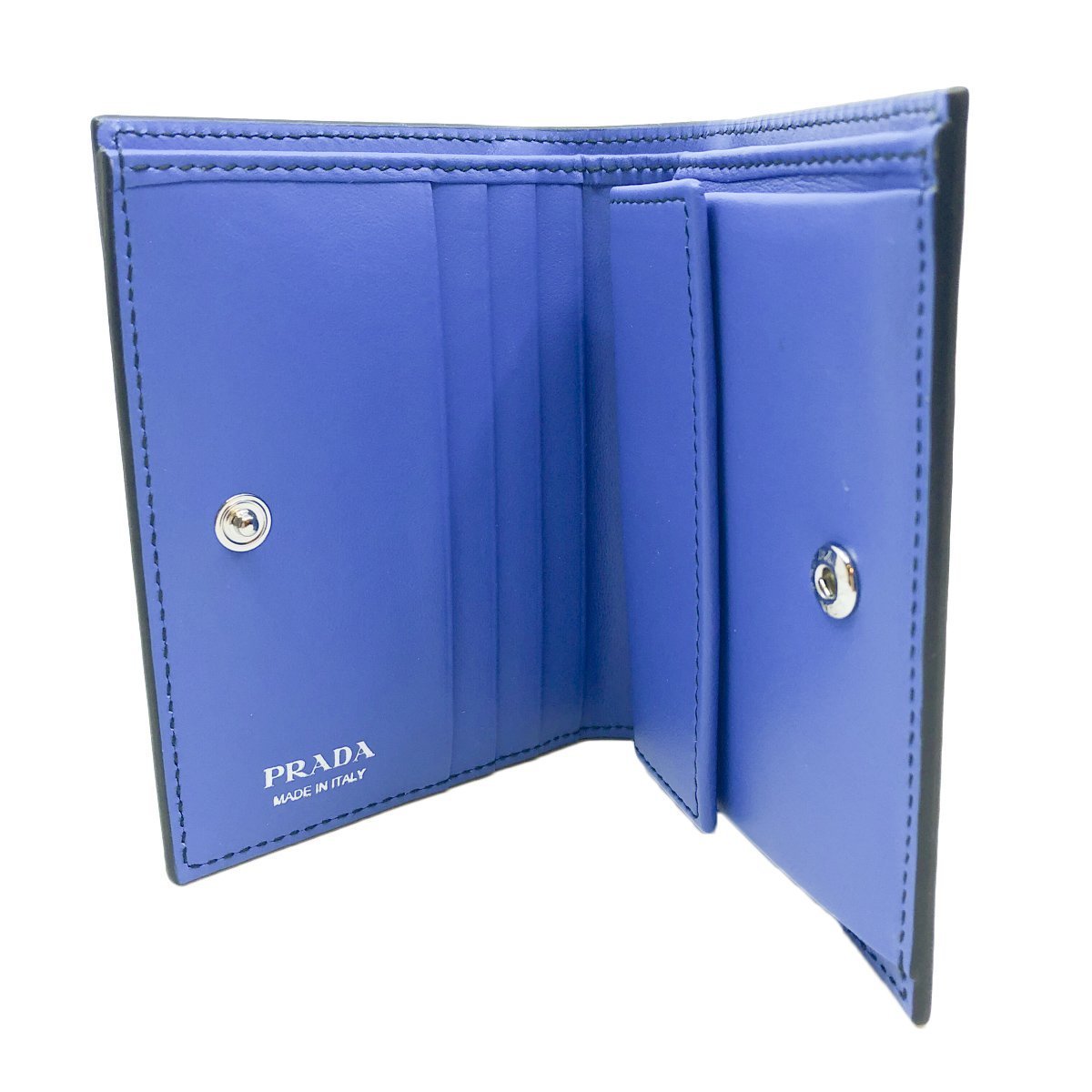 Prada Unisex Blue Black City Calf Milano Snap Logo Emblem Multicolor Wallet 1MV204