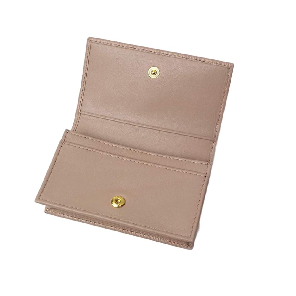 Prada Unisex Cipria Beige Vitello Leather Triangle Logo Card Holder Wallet