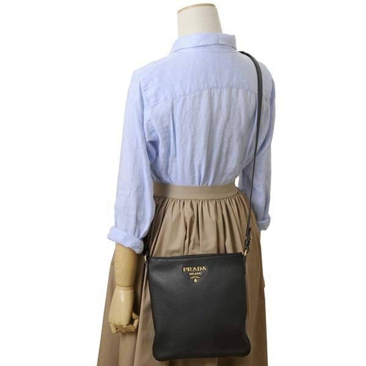 Prada Vitello Daino Leather Black Flat Crossbody Bag 1BH142
