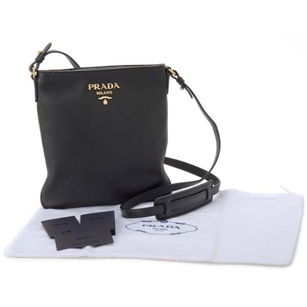 Prada Vitello Daino Leather Black Flat Crossbody Bag 1BH142