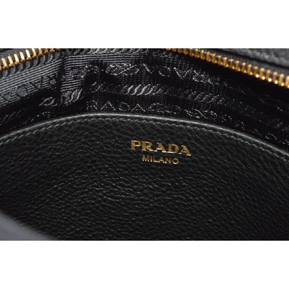 Prada Vitello Daino Leather Black Flat Crossbody Bag 1BH142