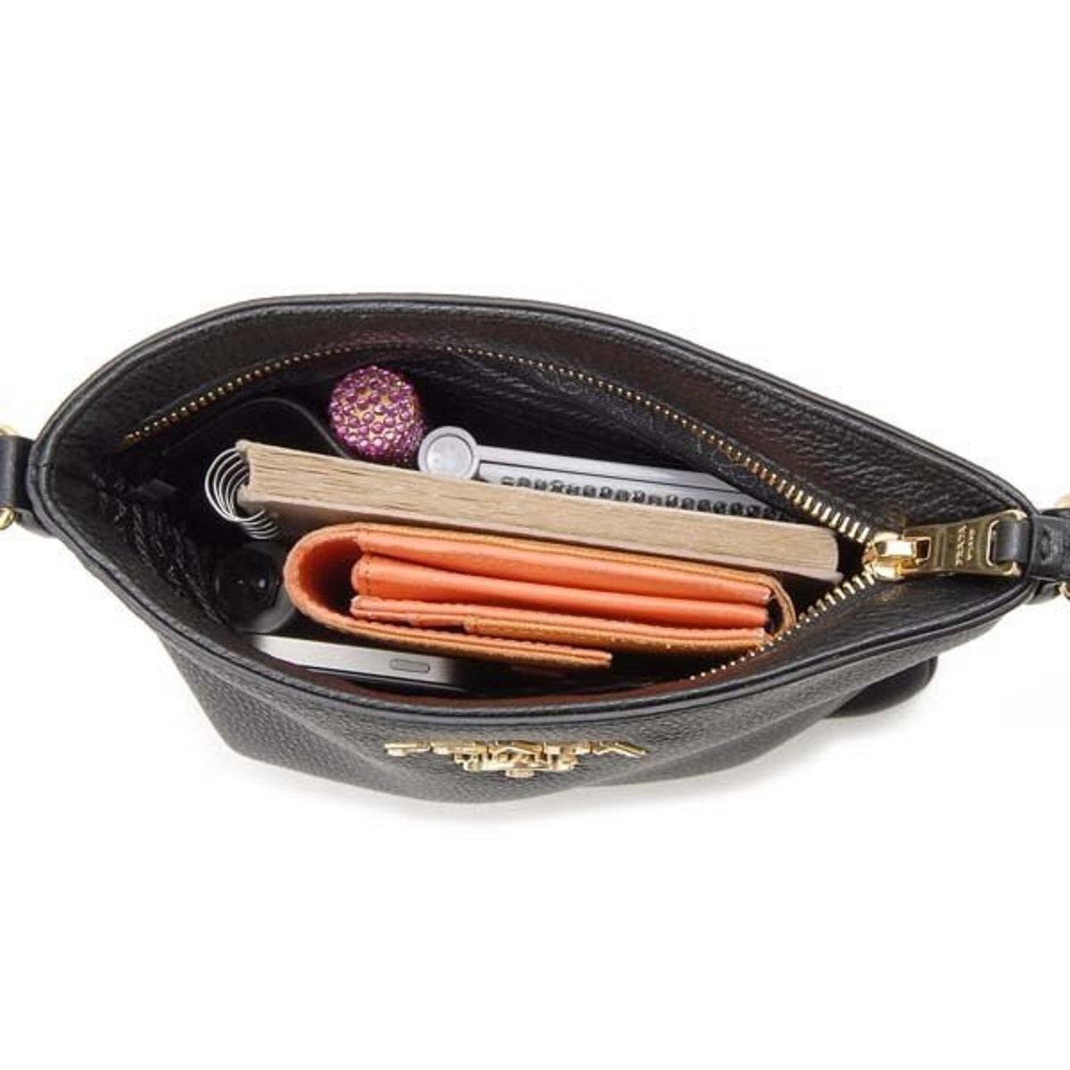 Prada Vitello Daino Leather Black Flat Crossbody Bag 1BH142