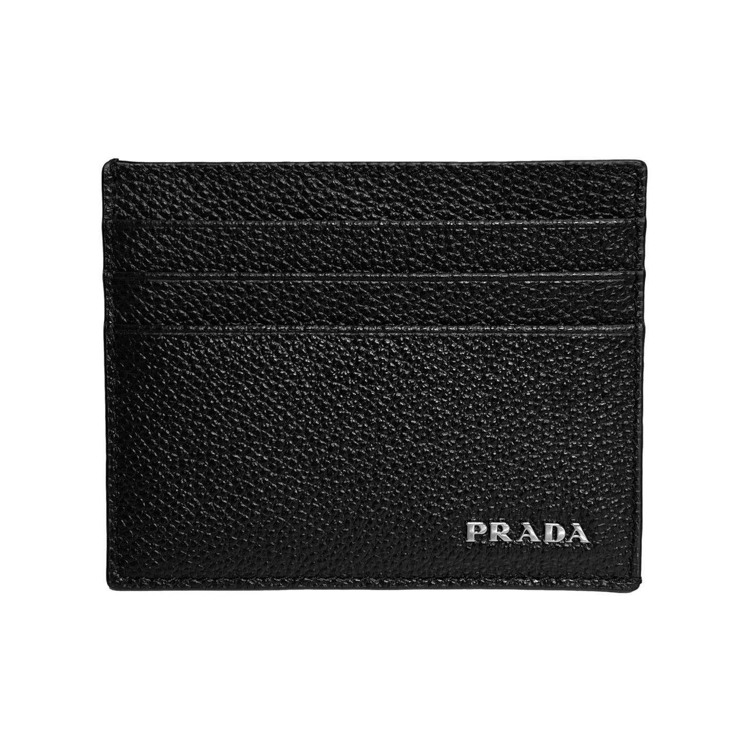Prada Vitello Micro Grain Leather Black and Gray Card Holder Wallet