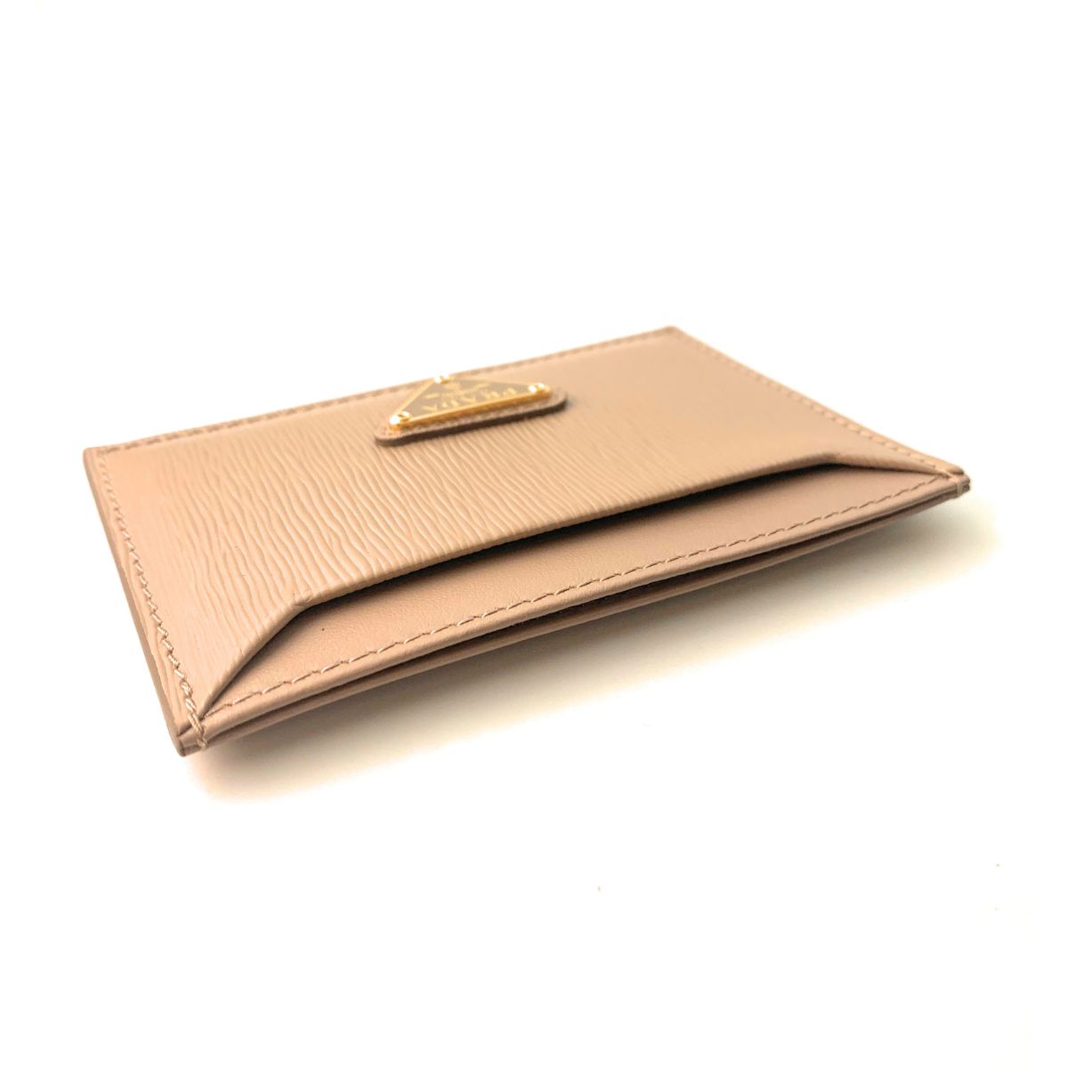 Prada Vitello Move Cipria Beige Leather Triangle Logo Card Wallet 1MC208