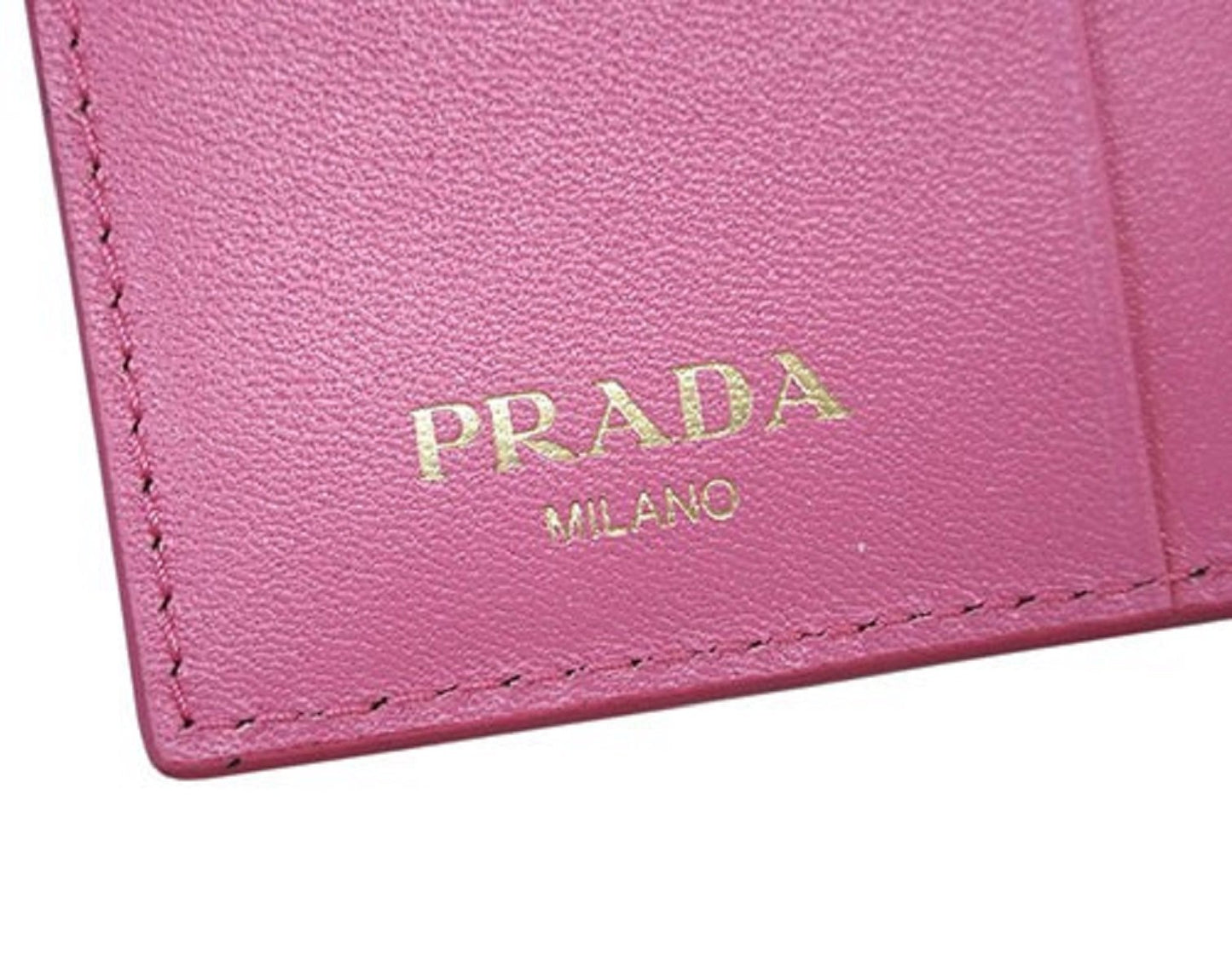 Prada Vitello Move Leather Geranio Pink Coin Purse Bi-fold Bow Wallet 1MH523