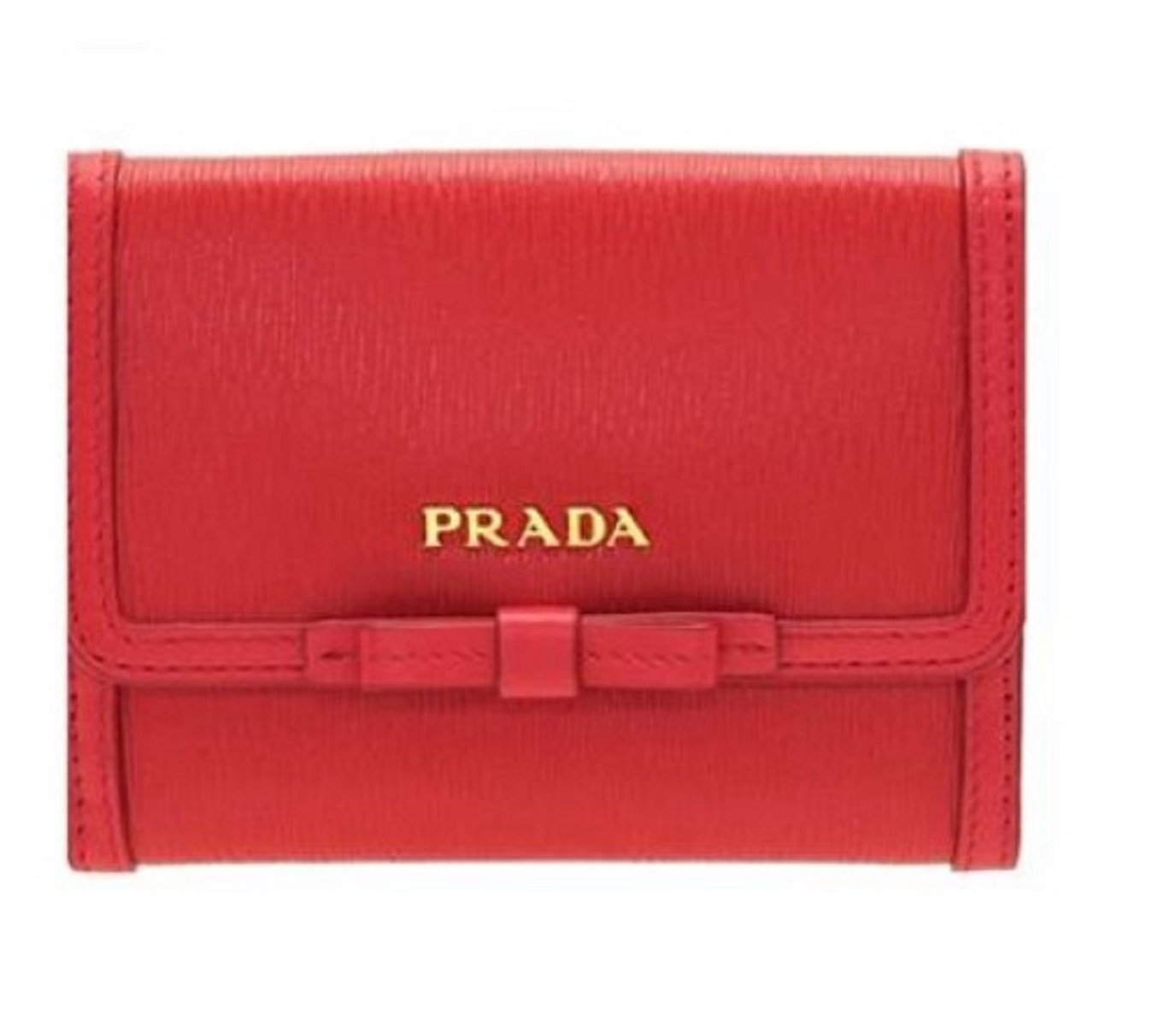 Prada Vitello Move Leather Geranio Red Coin Purse Bi-fold Bow Wallet