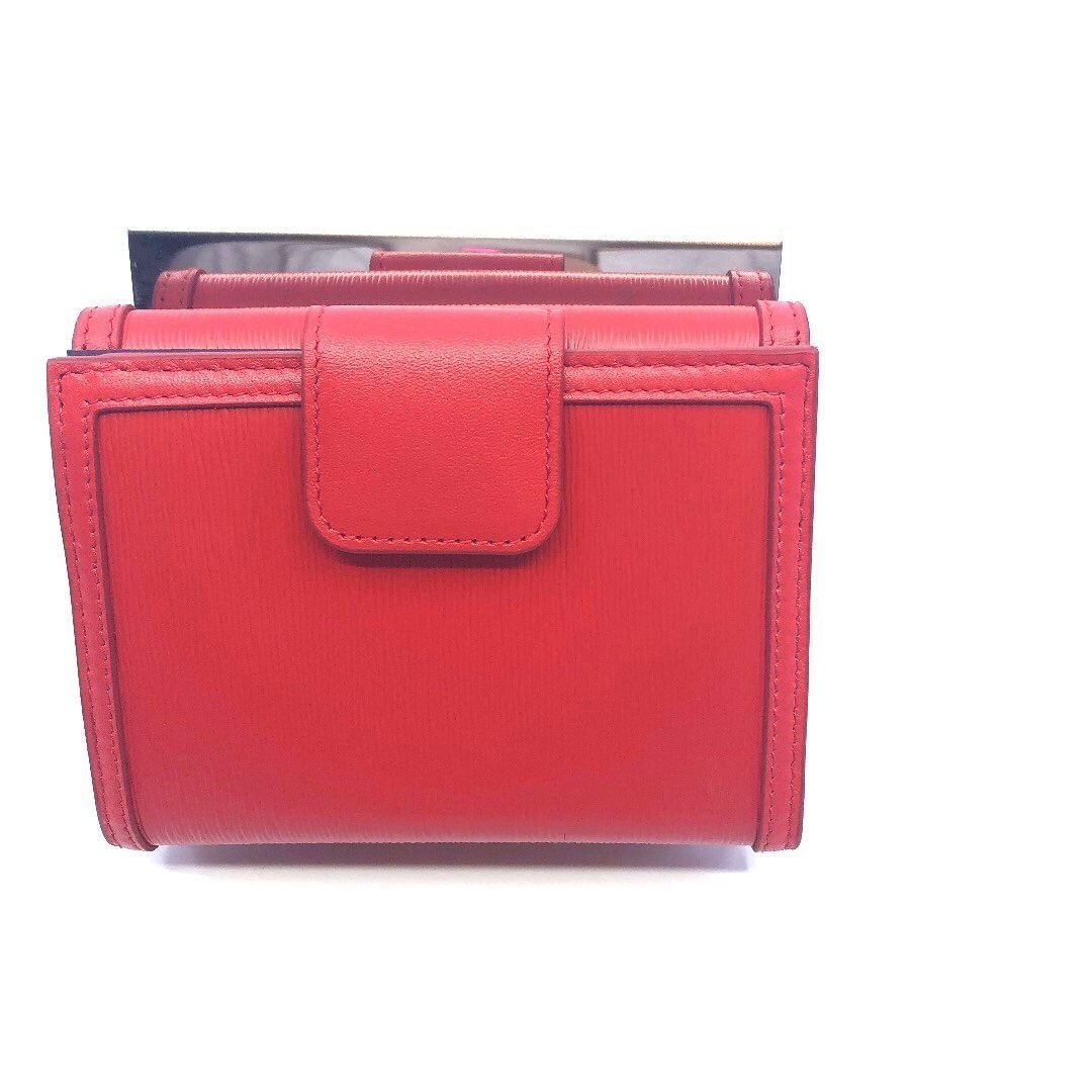 Prada Vitello Move Leather Geranio Red Coin Purse Bi-fold Bow Wallet