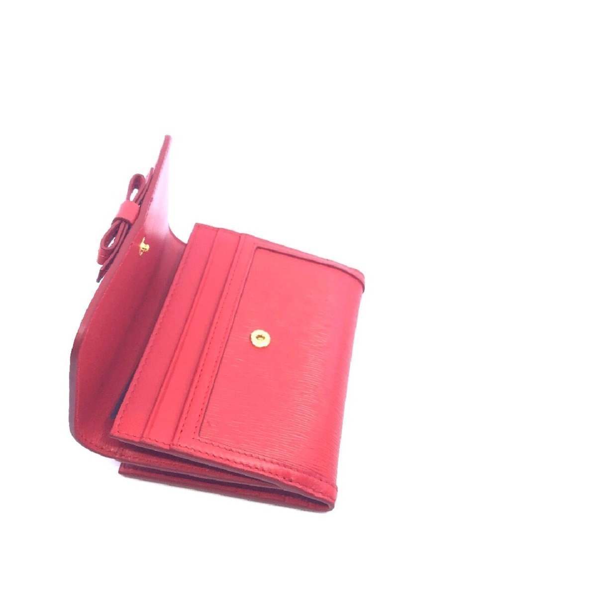 Prada Vitello Move Leather Geranio Red Coin Purse Bi-fold Bow Wallet