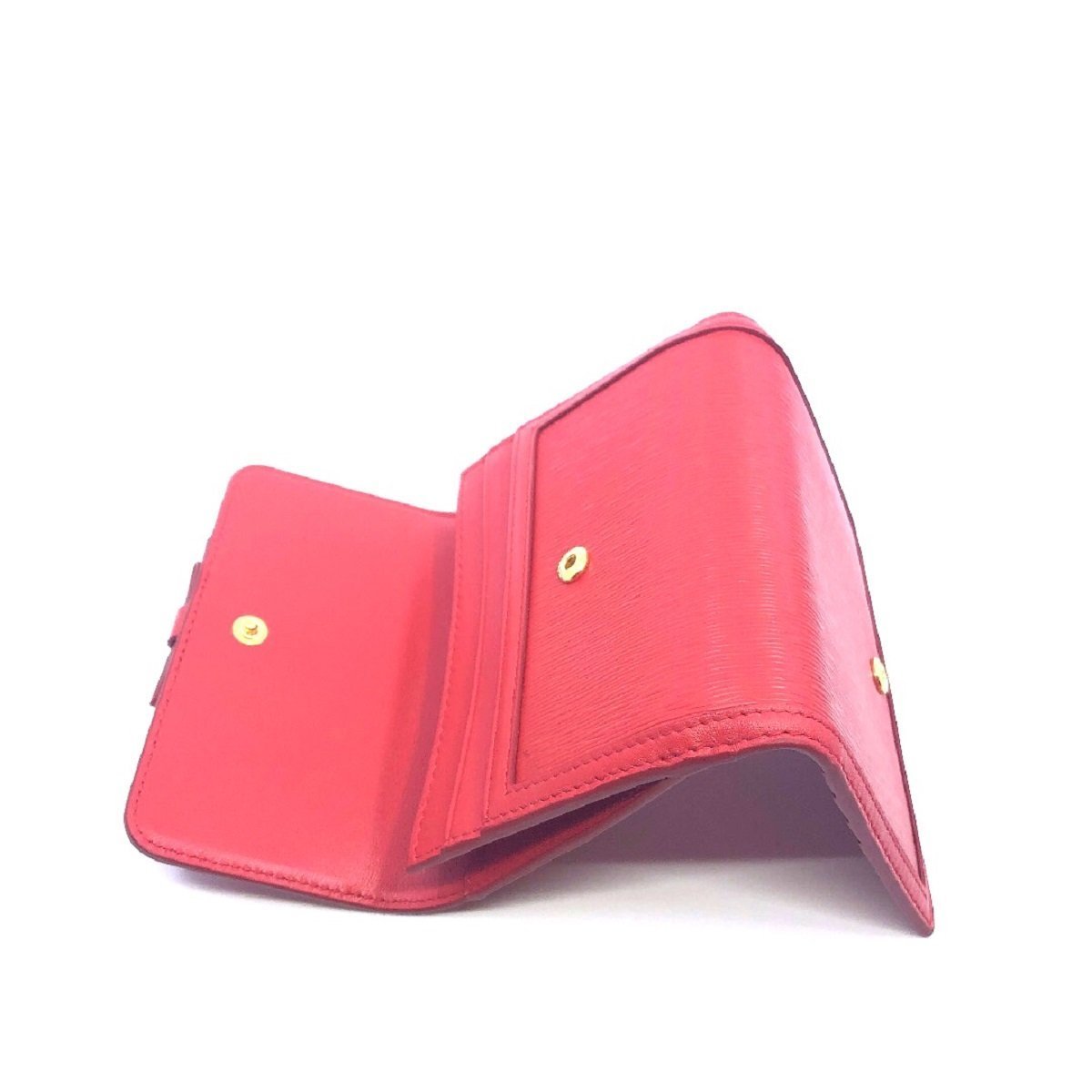 Prada Vitello Move Leather Geranio Red Coin Purse Bi-fold Bow Wallet
