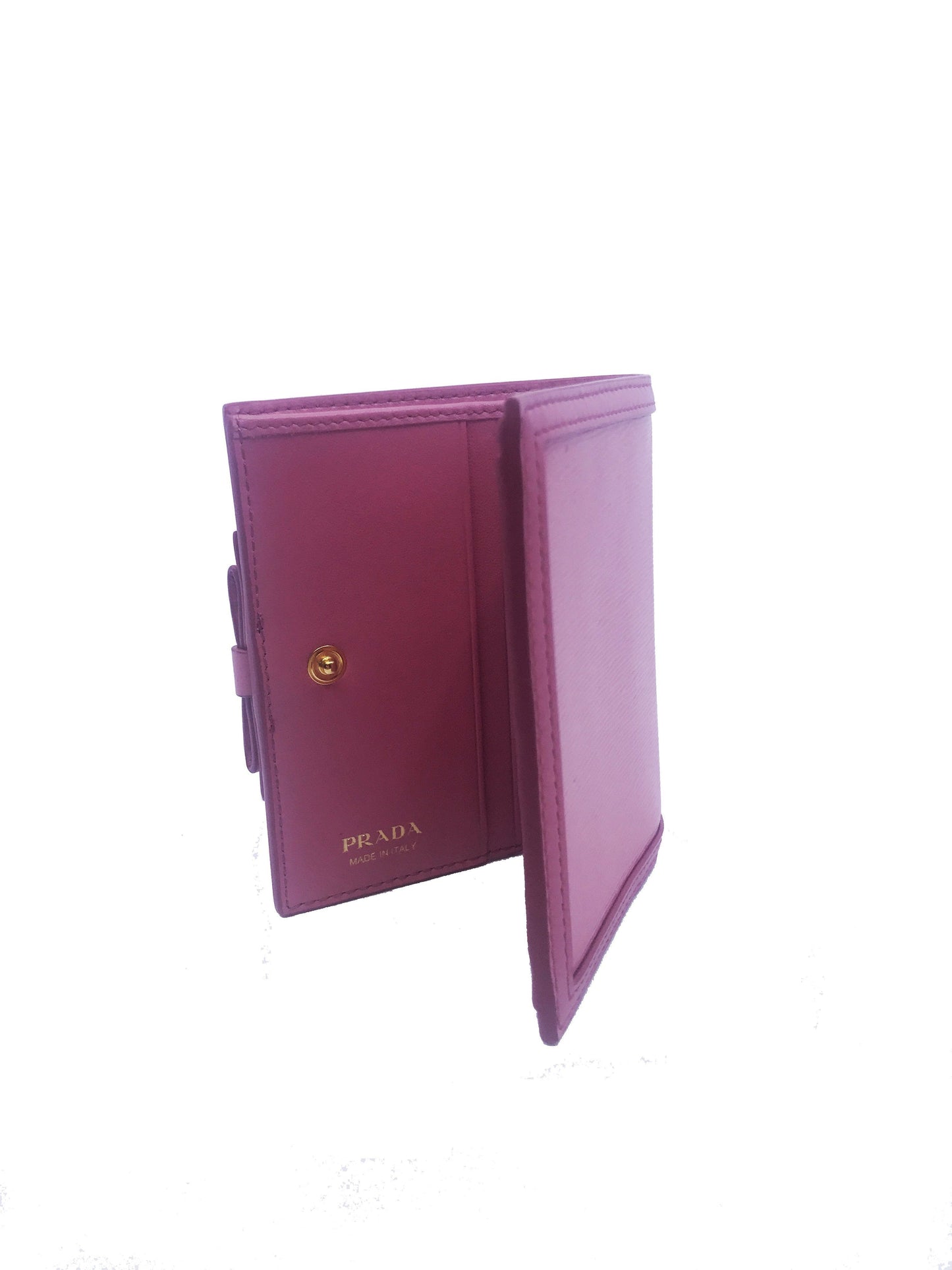 Prada Vitello Move Leather Pink Bifold Bow Coin Purse Wallet