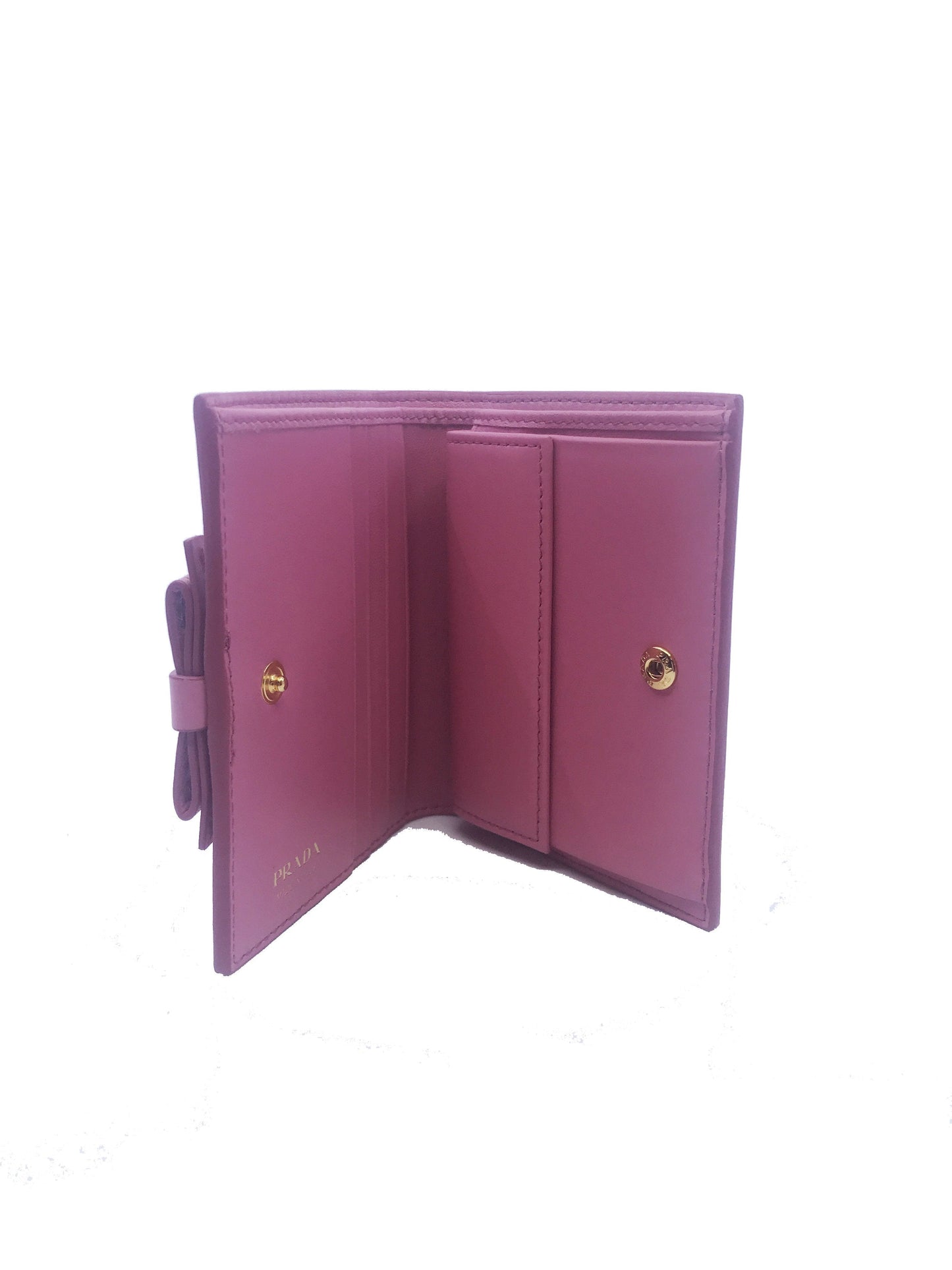 Prada Vitello Move Leather Pink Bifold Bow Coin Purse Wallet
