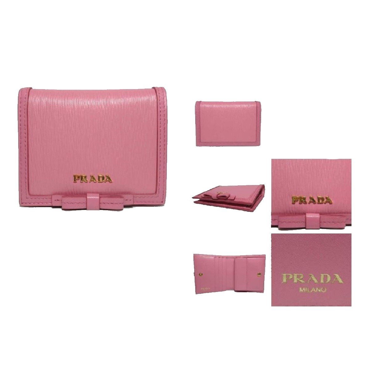 Prada Vitello Move Leather Pink Bifold Bow Coin Purse Wallet